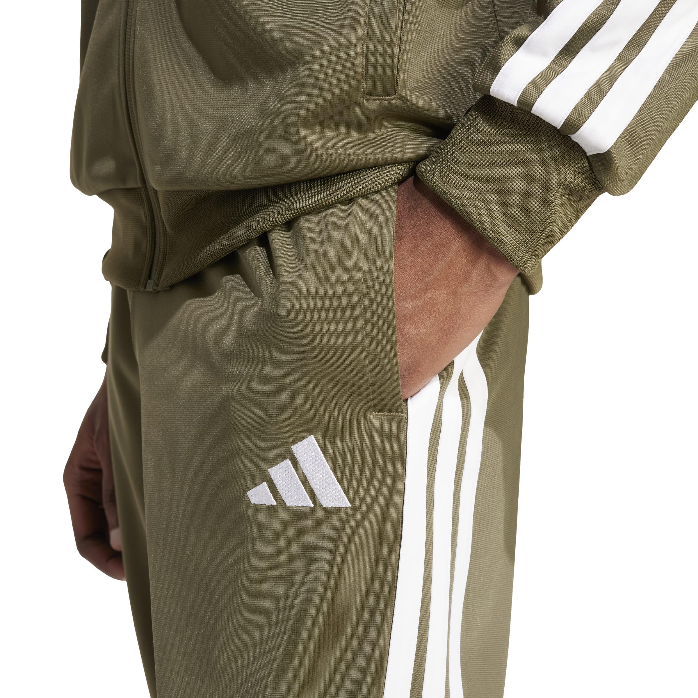 adidas Mezczyzni Sportswear Basic 3 Stripes Tricot Track Suit, olive strata/white, XL Tall