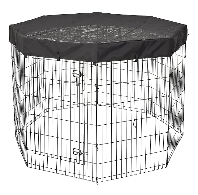 Foto 5 de 7 de Protector solar octogonal de malla de tela para la parte superior del corralito para perros