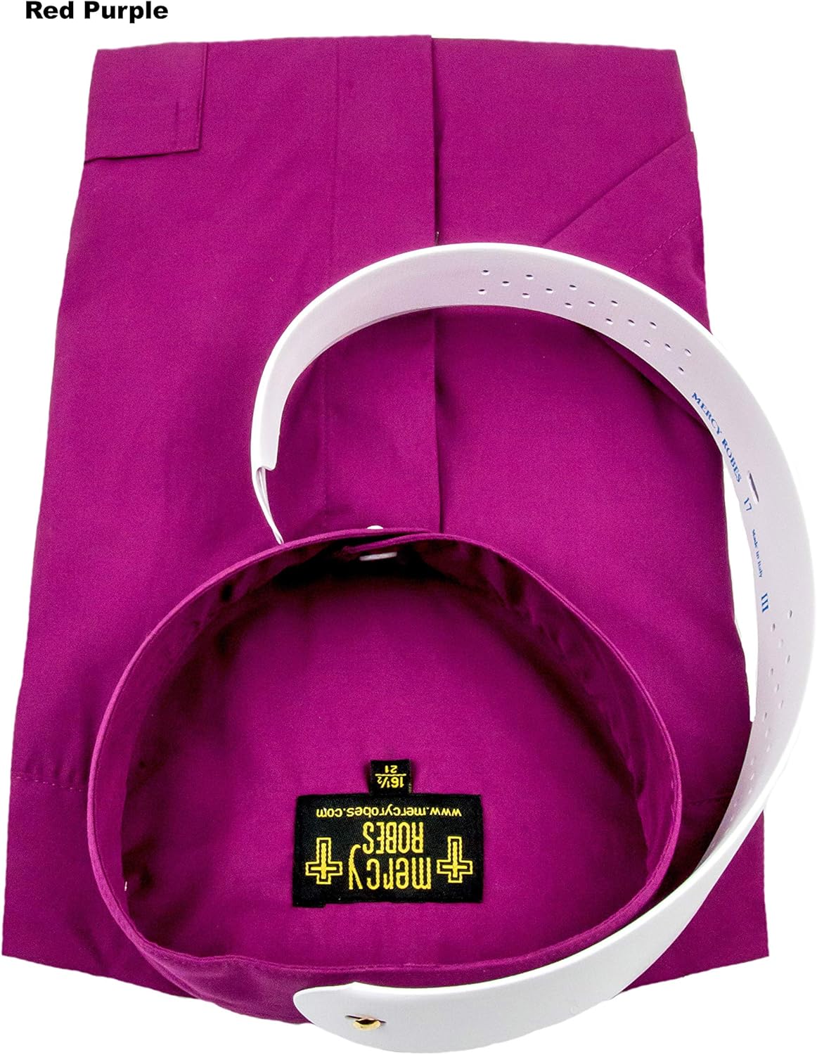 Mens RED Purple Short Sleeve Full Collar Neckband Clergy Shirt (18.5" Neck, Red Purple)