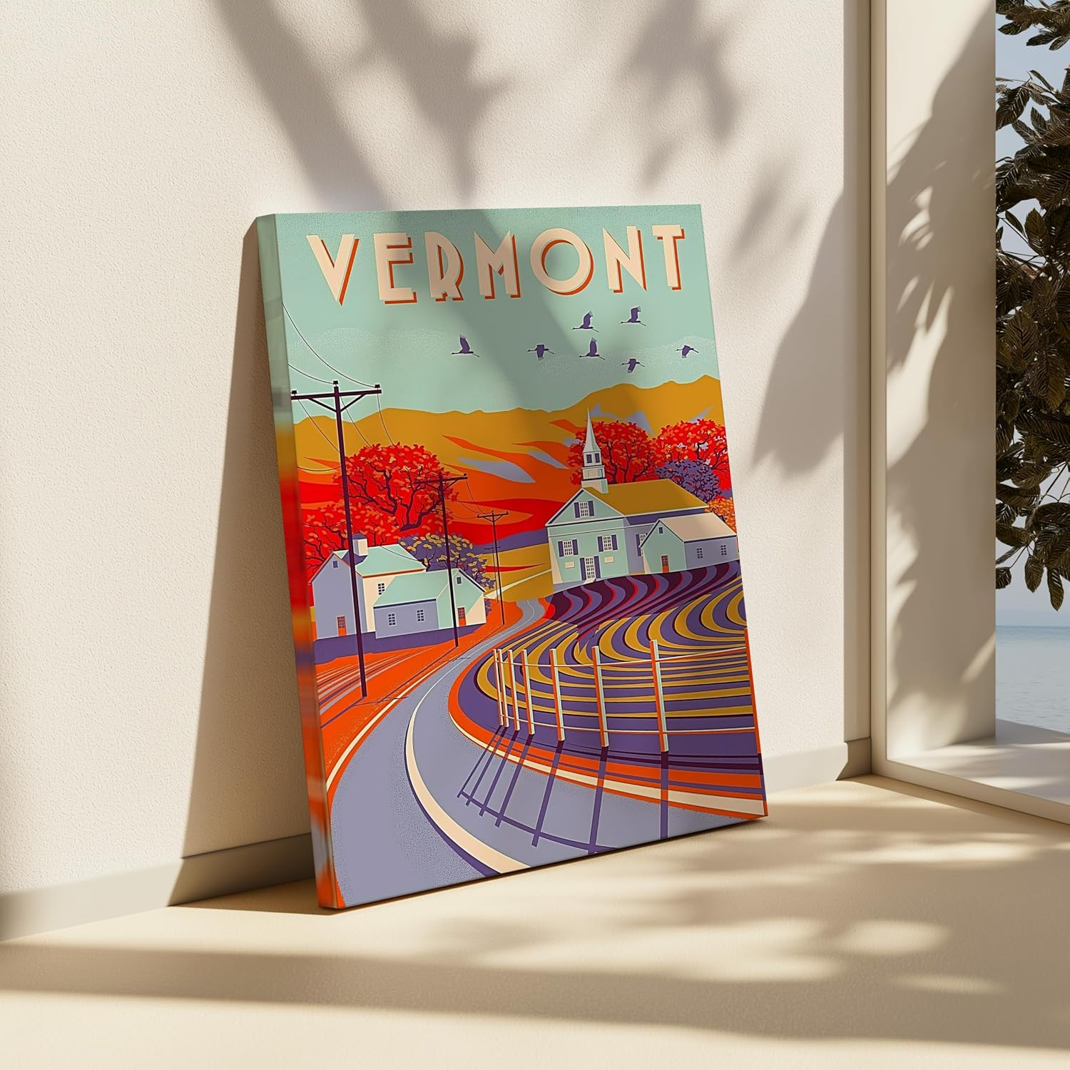 Poster Master Travel Canvas - Retro Vermont Print - Autumn Art - Housewarming Gift for Men, Women, Travel Lover - Scenic Wall Decor for Bedroom, Living Room, Office - 8x10 STRETCHED Canvas