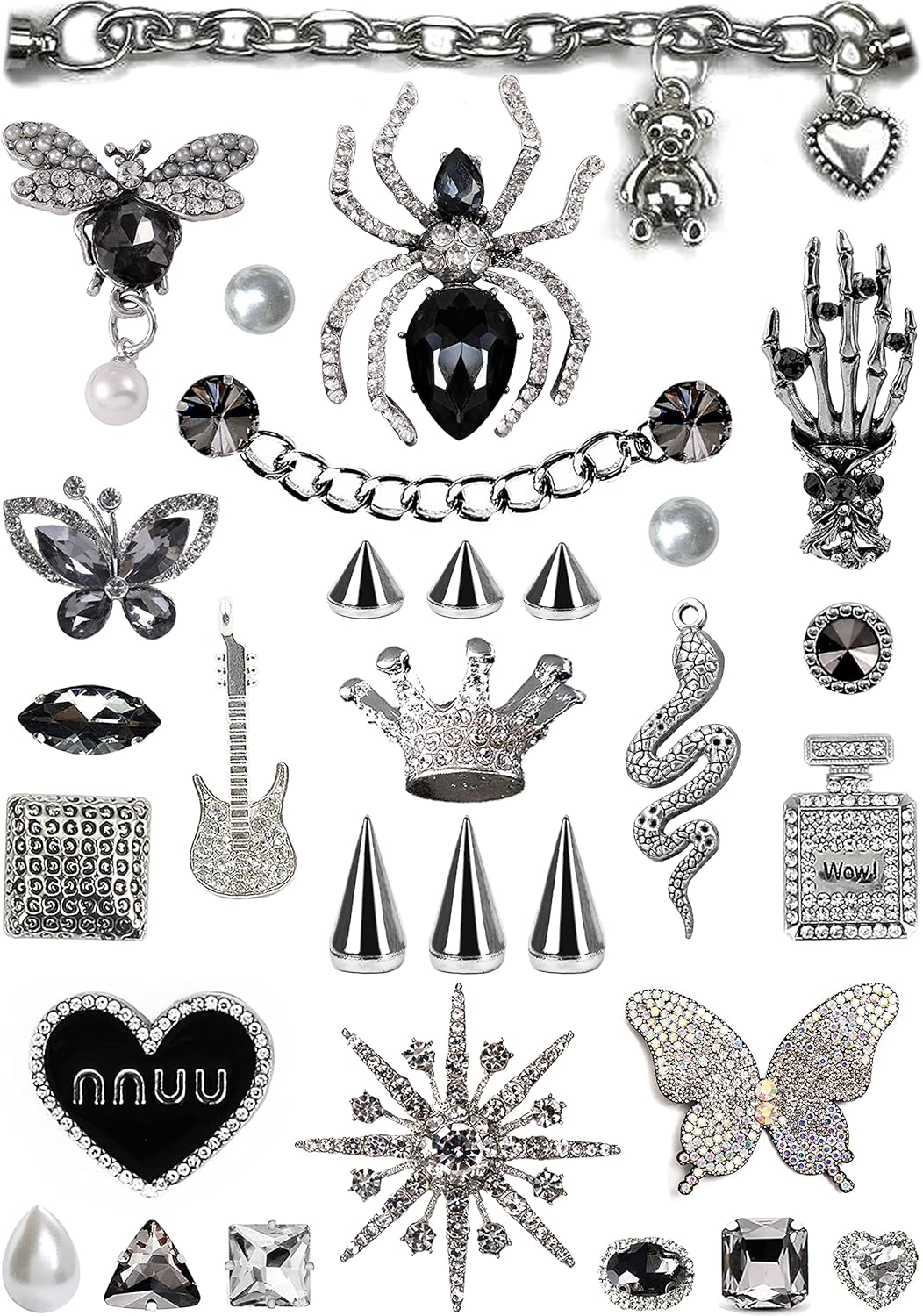 Chic Bling Shoe Charms Gold and Sliver Designer Jewels Pretty Cute Chains Decorations Accessories for Women Girl Adults