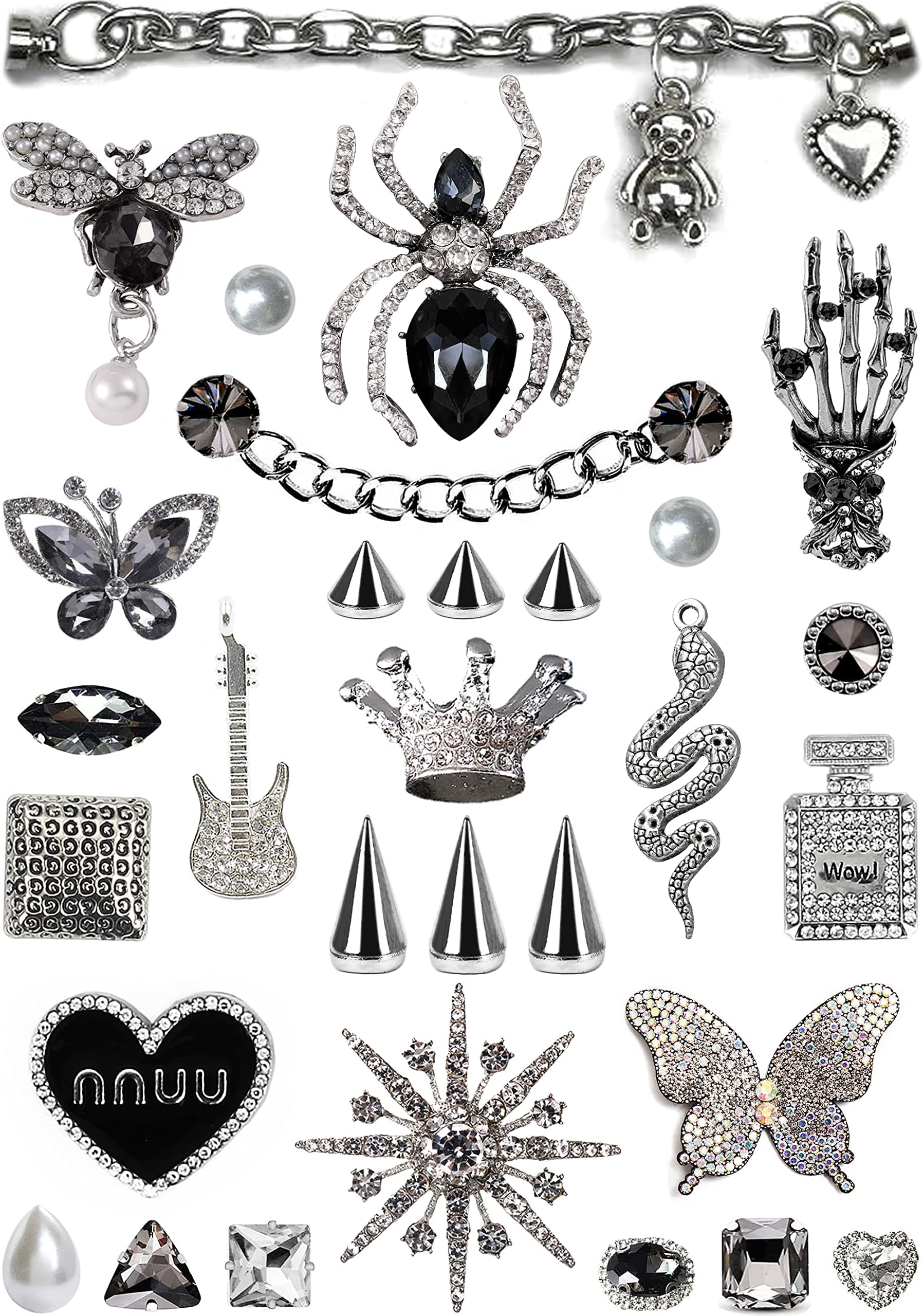 Chic Bling Shoe Charms Gold and Sliver Designer Jewels Pretty Cute Chains Decorations Accessories for Women Girl Adults