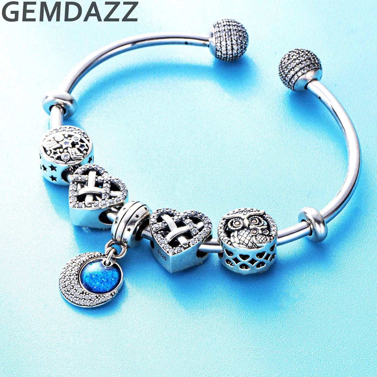 GEMDAZZ 925 Sterling Silver Valentines Day Charms Heart Charms, I Love You to The Moon and Back Pendant, Cupid Arrow and 4 Leaf Clover Beads fit European Bracelets, Gift for Lover/Wife/Girls