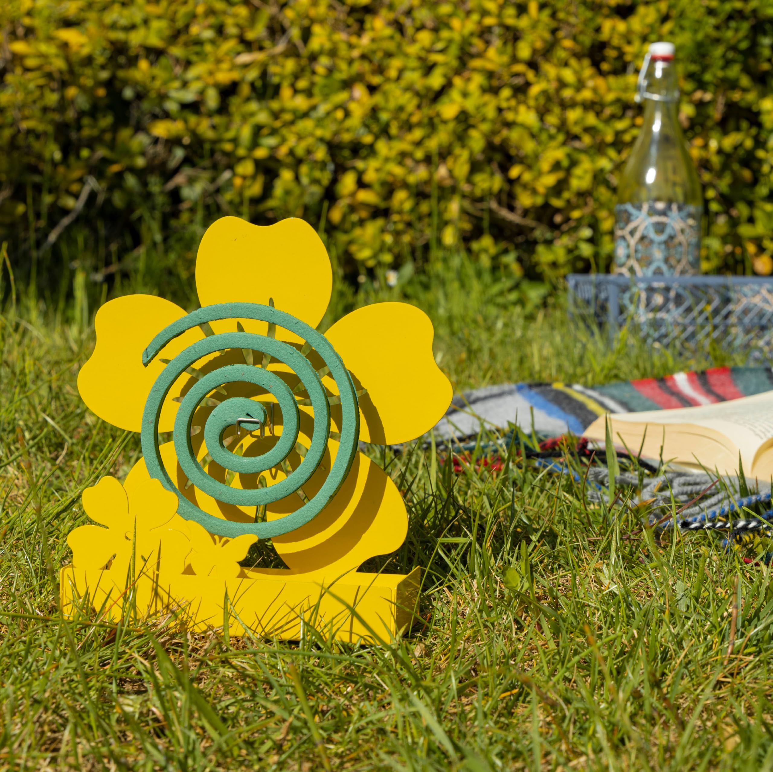 Baroni Home Set di 3 Porta Zampirone in Metallo Portazampirone da Interno o da Esterno da Interrare in Vasi o nel Giardino Fantasia, Fiore Giallo 17X5X18 cm