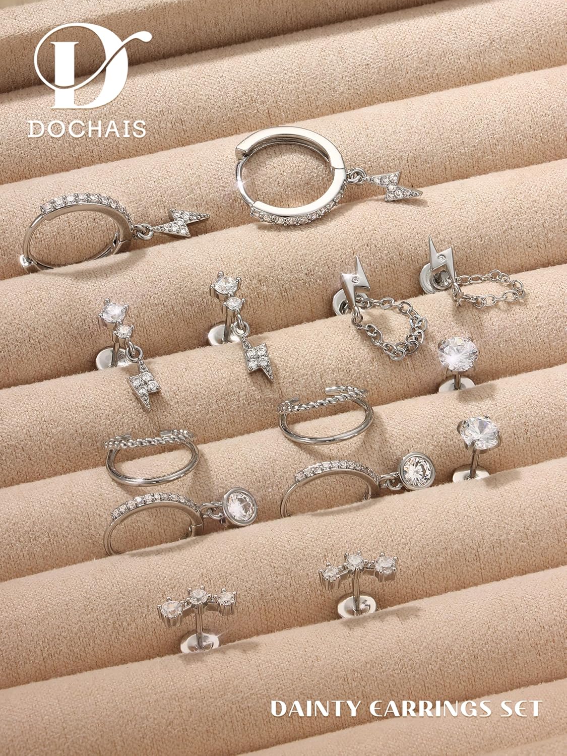 Dochais Flat Back Cartilage Earrings for Women Trendy Dainty CZ Flatback Studs Earing Sets 14k Gold Plated Hypoallergenic Huggie Hoops Earring Stacks for Multiple Piercing - Image 7