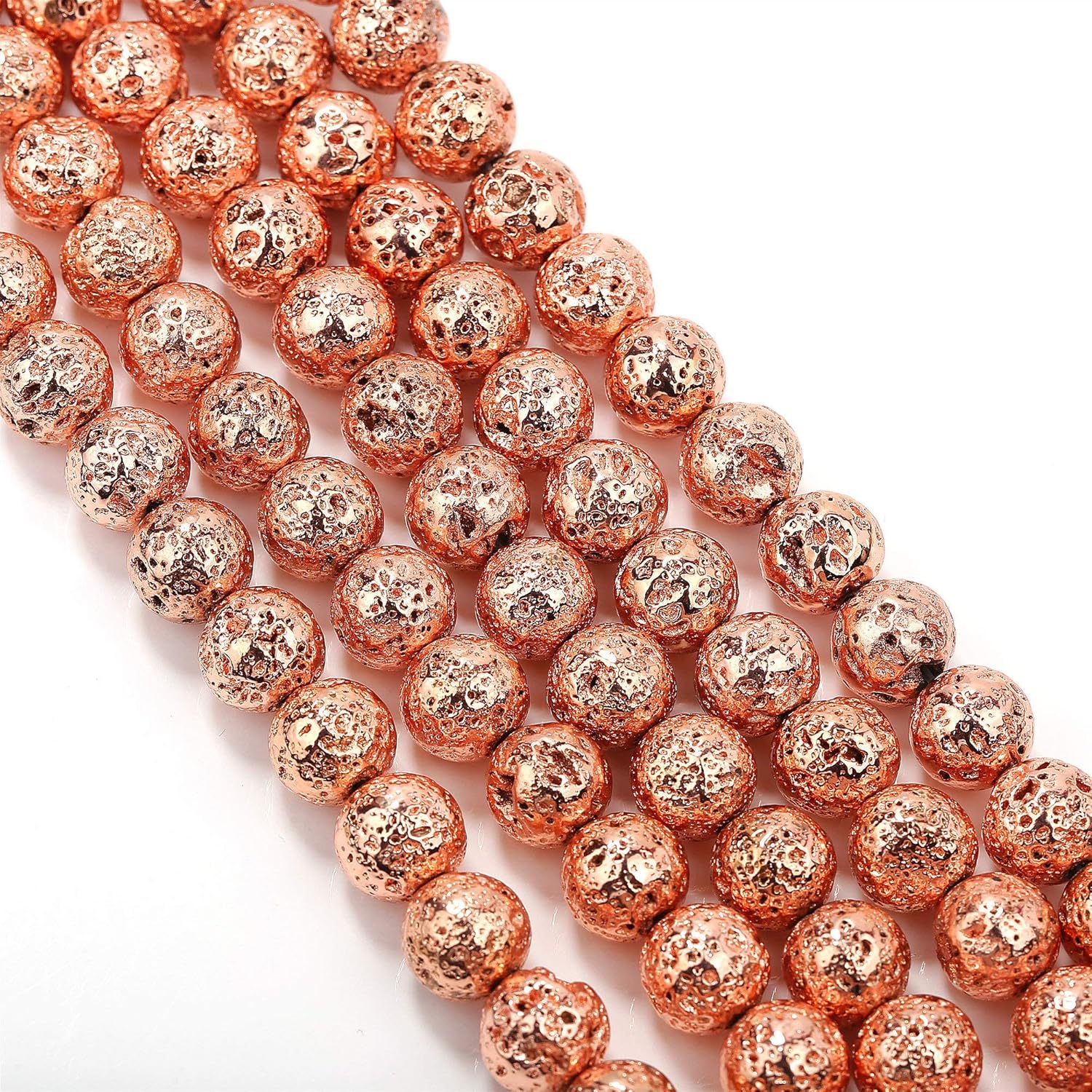 JM Design Rose Gold Coated Volcanic Rock Lava Stone Size 10mm 15.5 Strand for Jewelry Making, Arts and Craft