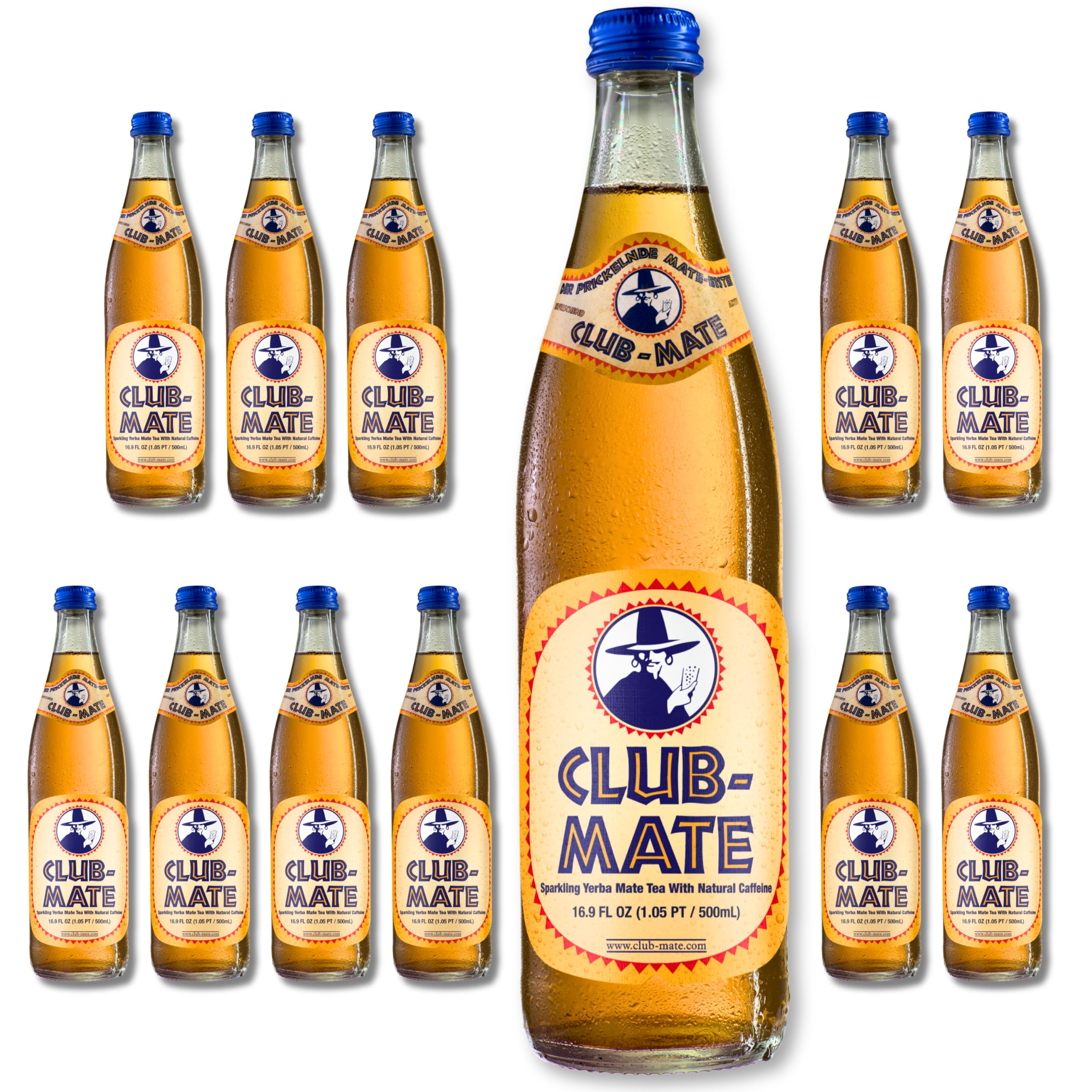 Club-Mate Sparkling Yerba Mate Tea (12 pack 16.9 oz bottles) | Natural Caffeine | Energy Drink Alternative | German Cult Beverage | Low Sugar, Vegan, Gluten-Free | Non-alcoholic