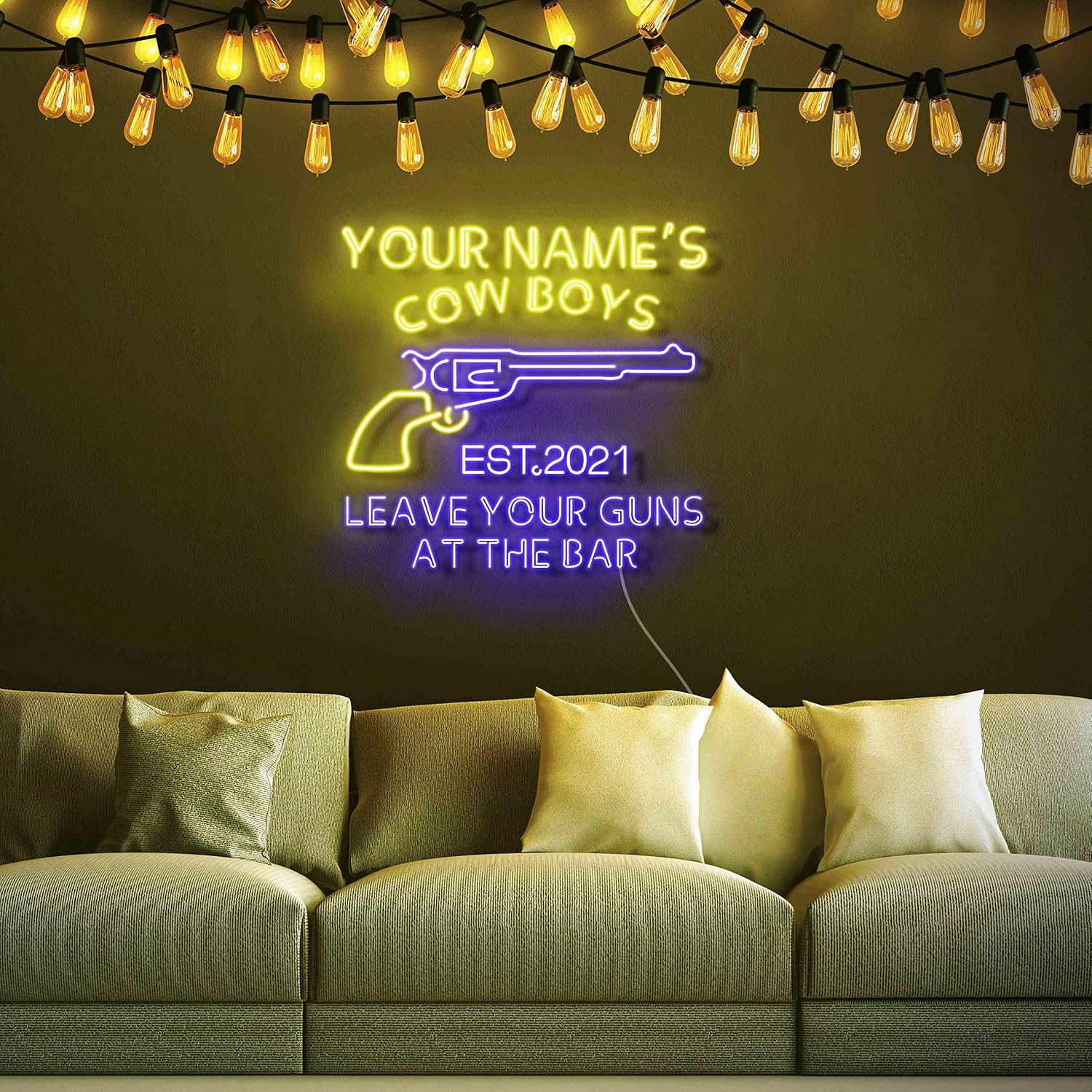 ADVPRO Cowboys Gun Bar Personalized Ultra-Bright LED Neon Sign - Blue & Yellow - st16s55-fn-q0008-tm-by