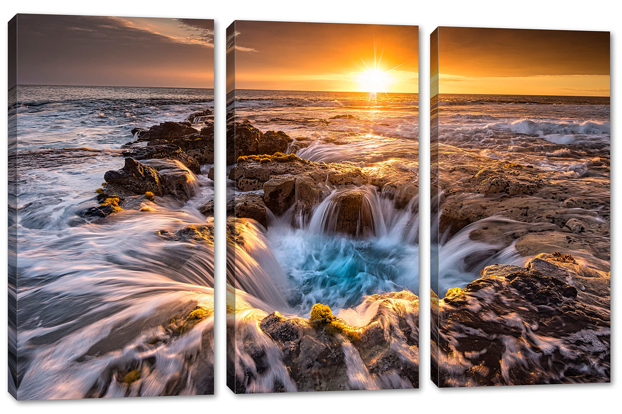 30 x 20 TOTAL - Pools of Paradise Canvas Print Wall Art at golden hour 3 Panel Split Big Island Hawaii
