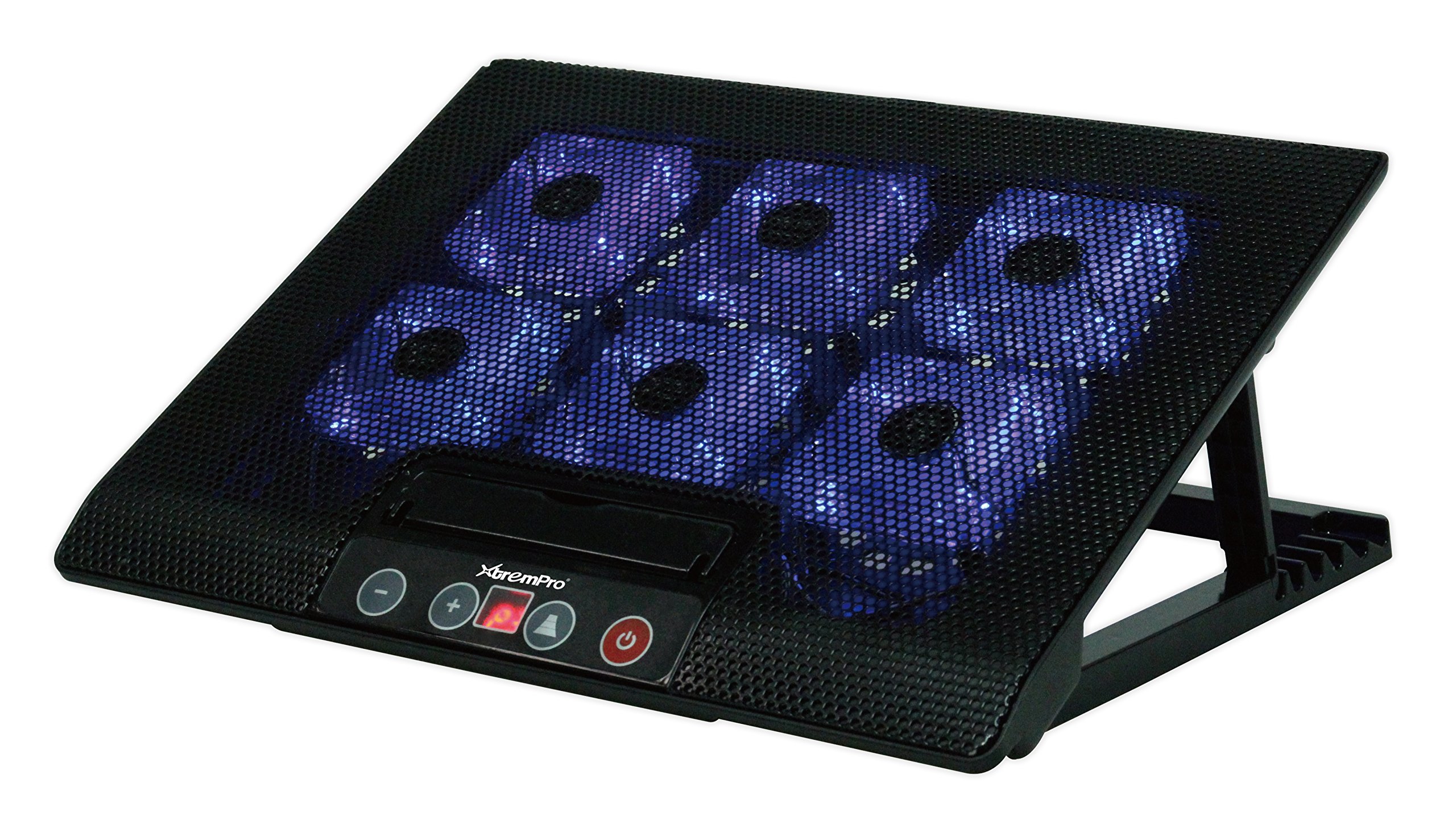 Metal Mesh Laptop Cooler Pad, 6 Fans Controllable to Run 2, 4, 6, 3 Functions w/Blue LED Light, 6 Adjustable Levels, up to 17" in Notebook, 2 USB w/Speed Switch, Non-Slip - Black (11150)