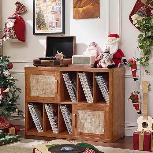 Miniatura 11 de LEYAOYAO - Soporte grande para tocadiscos con almacenamiento para vinilos de hasta 450 álbumes, gabinete de acento para almacenamiento de discos de