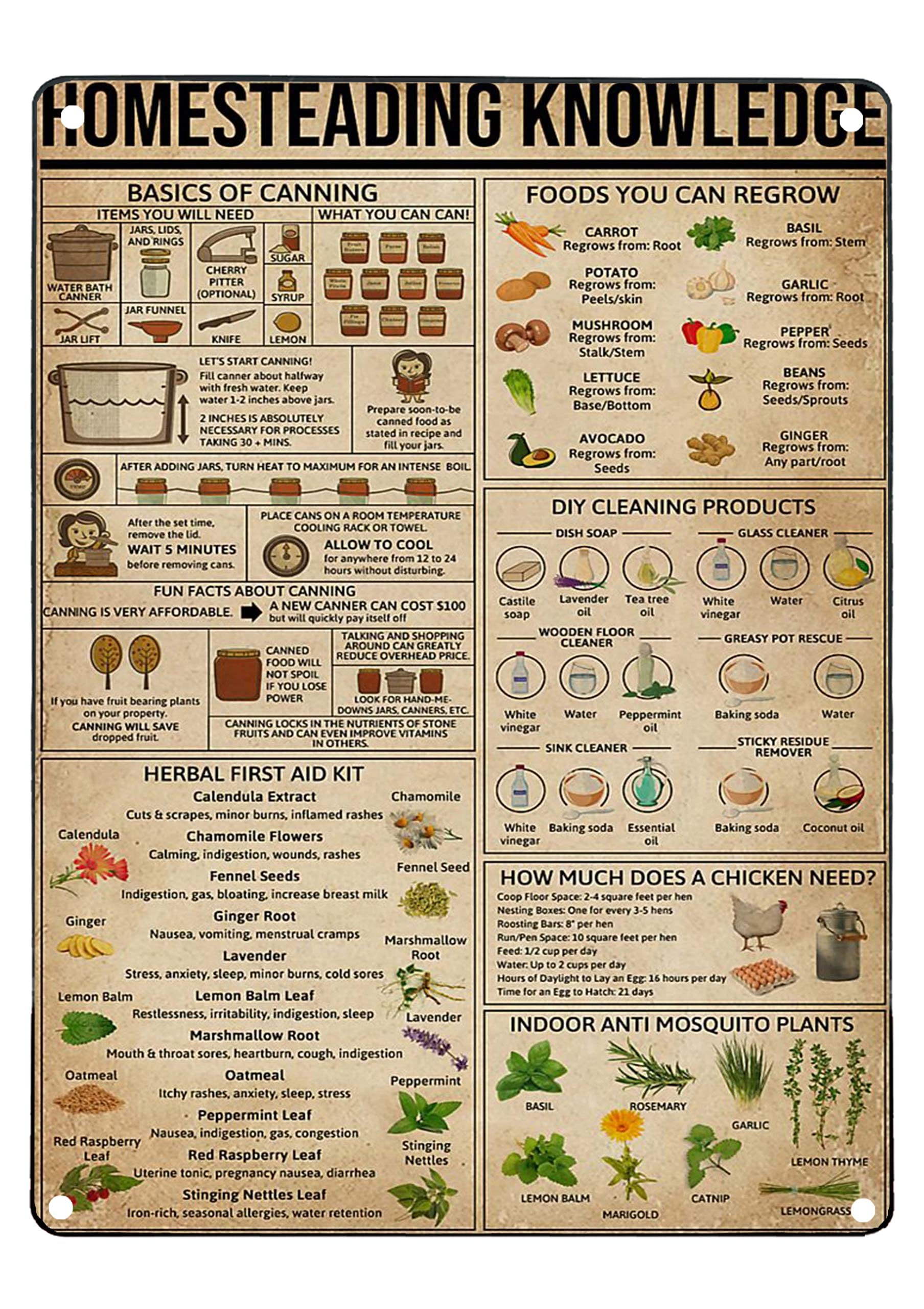 Photo 1 of Sarayvhdi Homesteading Knowledge Posters Wall Decor Guide Anatomy Metal Signs Kitchen Club Decor Home Decor Printed Plaque 8x12 Inches