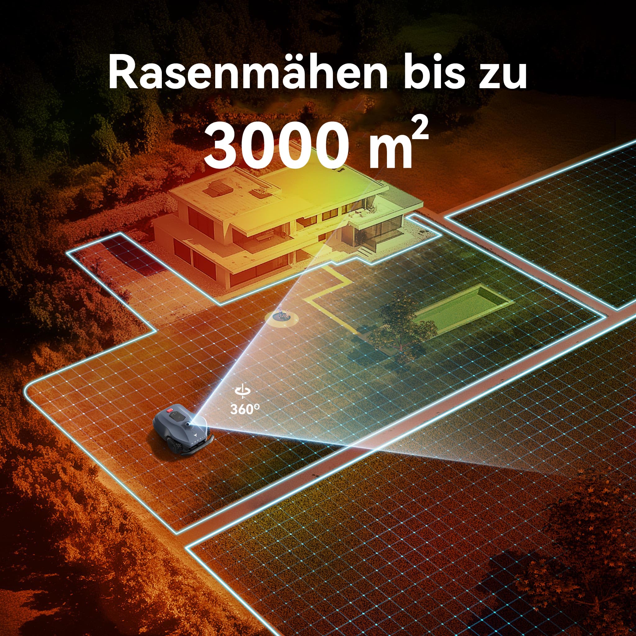 Neomow X SE Mähroboter ohne Begrenzungskabel, bis 3000㎡, 3D LiDAR SLAM+Vision Fusion Kartierung, Keine RTK-Station Erforderlich, mit 4G Modul und GPS, Schnitthöhe 30-85 mm, 45% Steigung, Leise
