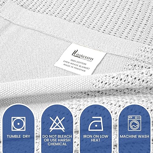 Miniatura 6 de Linteum Textile Supply Leno Weave - Manta blanca de 100 % algodón, ligera, cálida, extra esponjosa, duradera, suave y acogedora para cama, sofá,