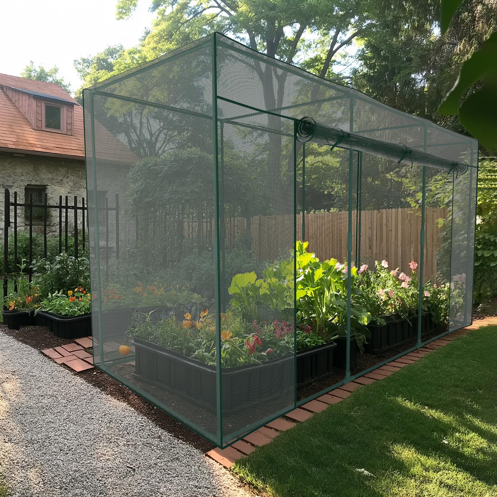 SUNYRISY 300x100x180 cm Gartenzaun Pflanzenkäfig Pflanzennetz für Tomaten Topfpflanzen Gemüse Blumen Schutz, Netz-Gewächshaus Gartennetz Zschafzaun Fence für Garten, Quadrat