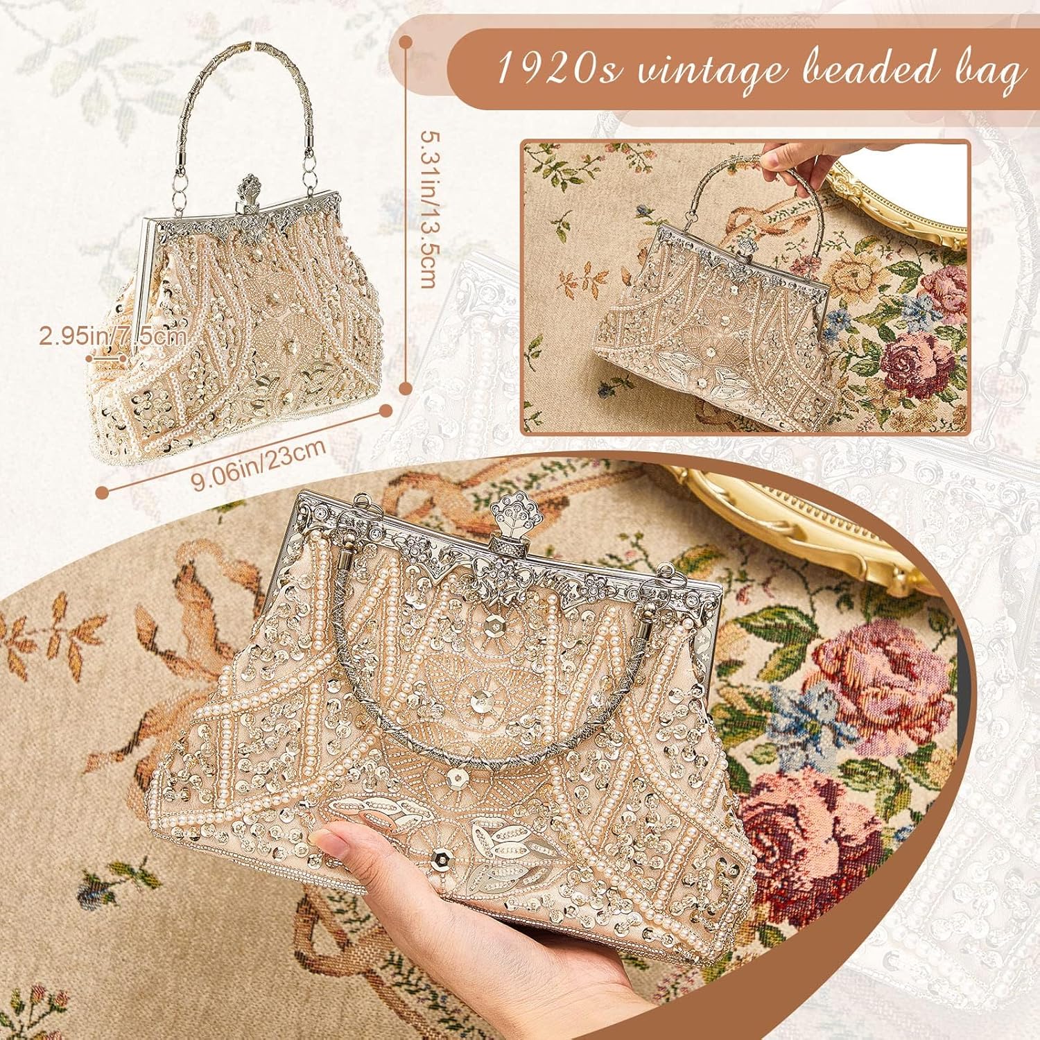 Amylove 1920s Accessories for Women Vintage Beaded Clutch Evening Bag Formal Rhinestone Flapper Purse for Wedding Party Gift - Image 2