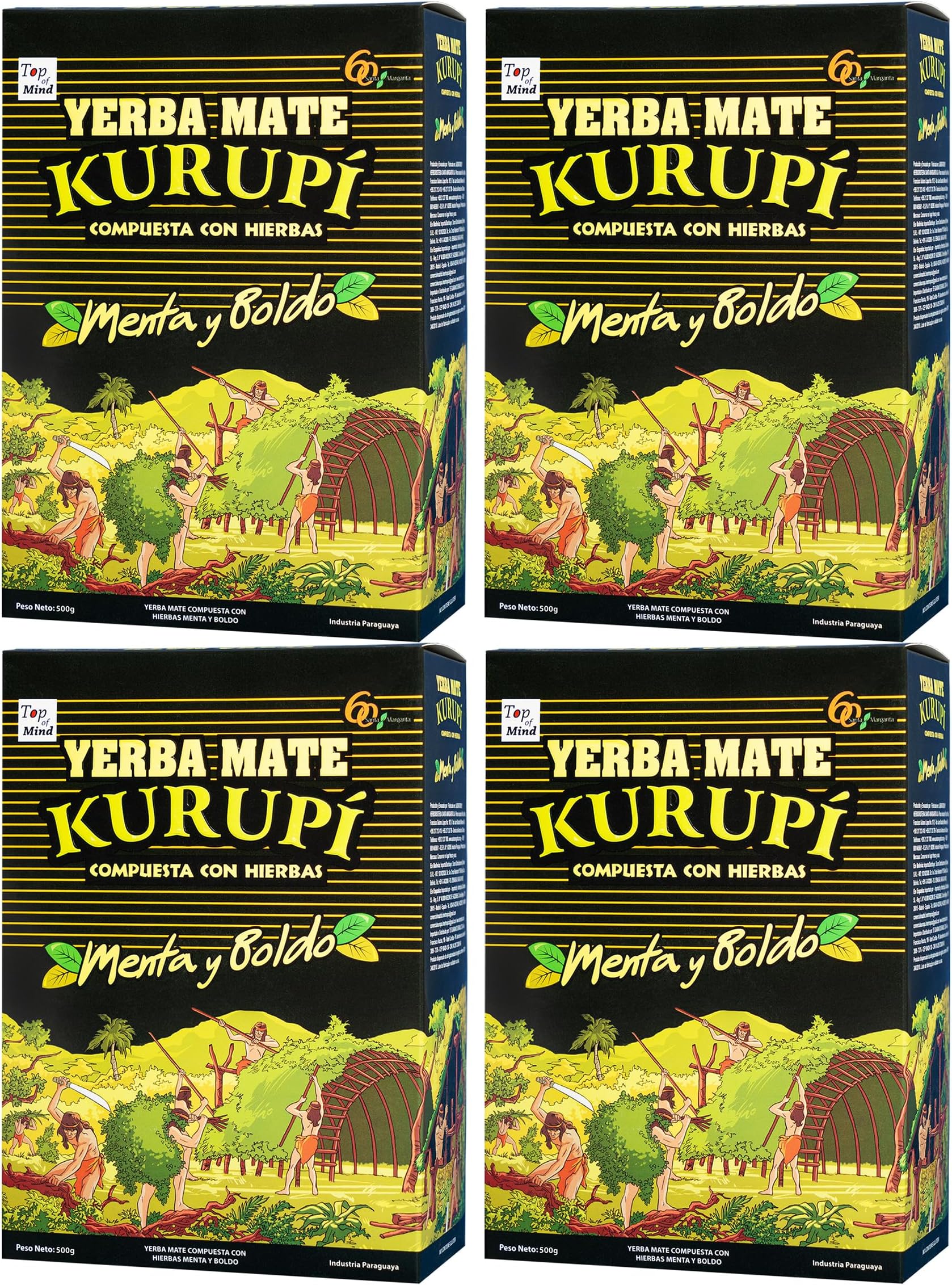 Kurupi Yerba Mate Menta Boldo 500g (17.6 oz) 4 Pack – Refreshing Mint & Boldo Herbal Blend, Traditional Paraguayan Mate Tea