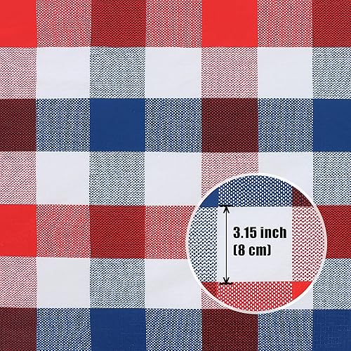Miniatura 6 de Fitable Mantel redondo ajustable para el Día de la Independencia, color azul y rojo, impermeable a cuadros, elástico con parte trasera de franela,