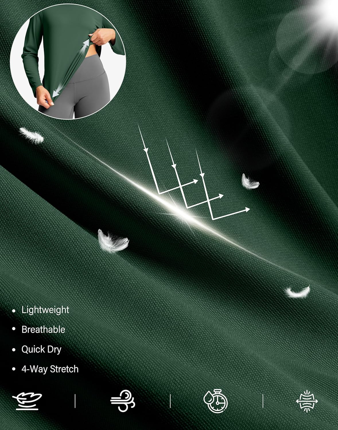 SANTINY Lightweight Long Sleeve Workout Tops for Women Breathable Gym Yoga Athletic Running Hiking Top UPF 50+ Sun Shirts - Image 6