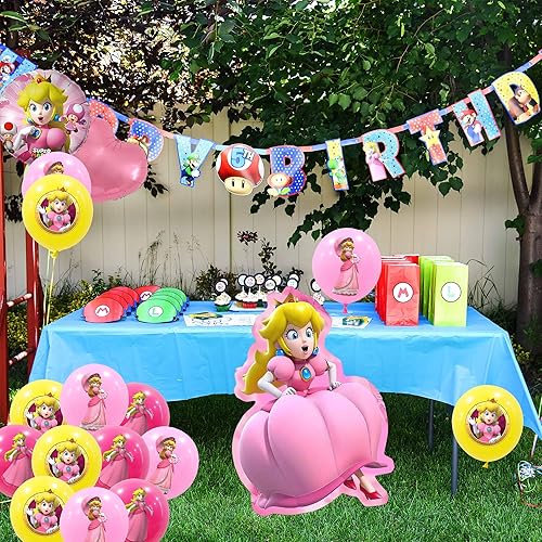 Miniatura 5 de Mario Princess - Decoraciones de durazno gigante, globos de durazno de princesa, juego de globos de aluminio para niñas, suministros de decoración