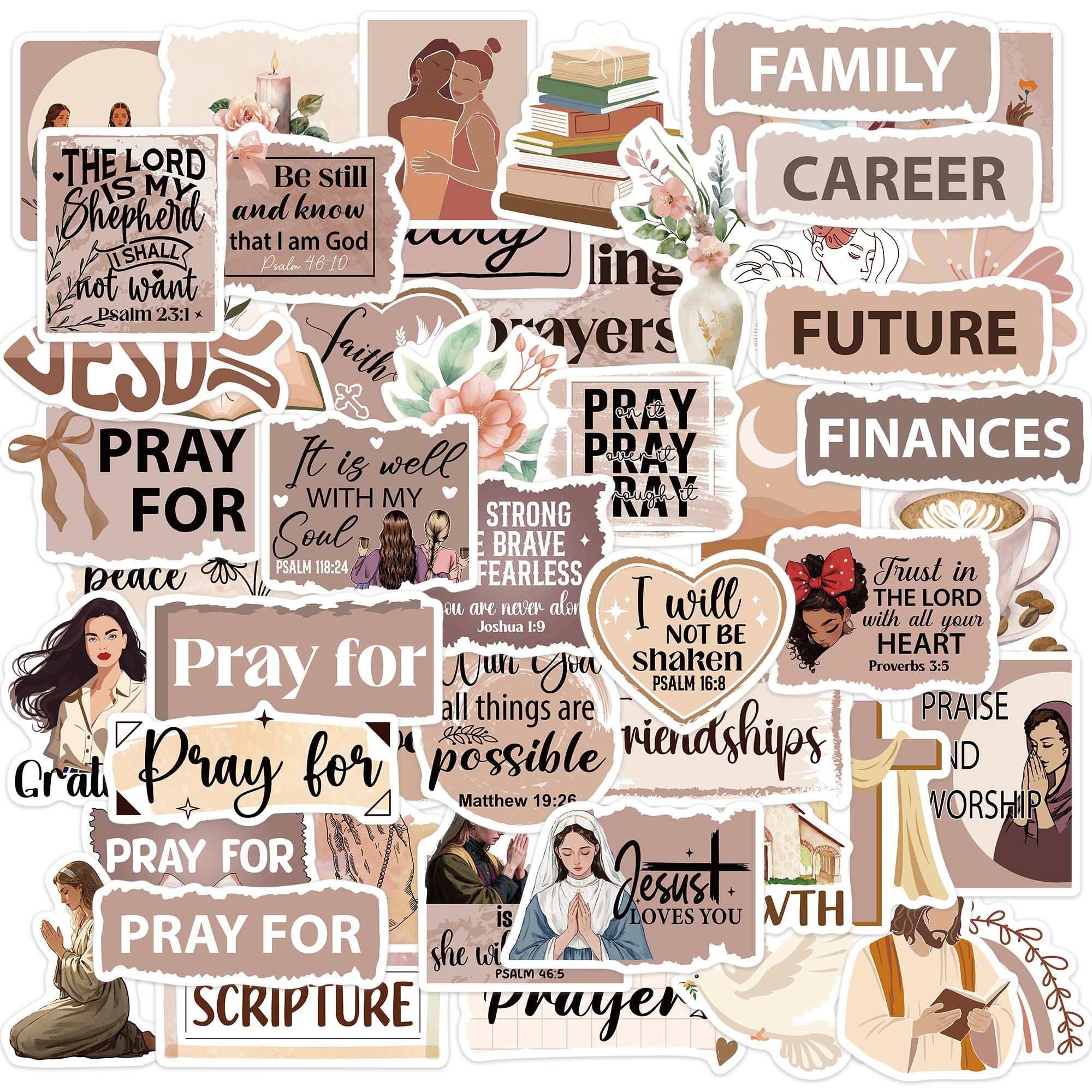 Boho Prayer Bible Stickers, 50 Pcs Inspirational Sticker, Pray Decals for Vision Board Journaling Scrapbook Laptop Cup, Motivational Quotes Christian DIY Gifts