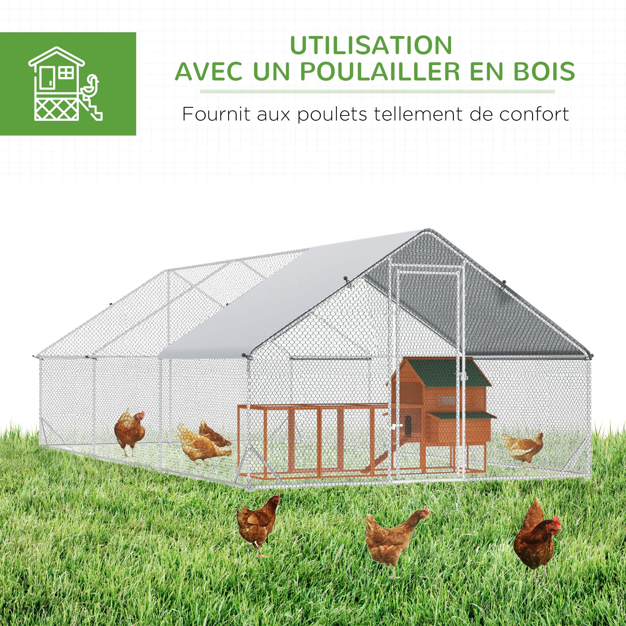 PawHut Enclos poulailler chenil 5,32 m² - Parc grillagé dim. 2,8L x 1,9l x 1,95H m - poulailler chenil entièrement Couvert - Acier galvanisé PawHut Enclos poulailler chenil 5,32 m² - Parc grillagé dim. 2,8L x 1,9l x 1,95H m - poulailler chenil entièrement Couvert - Acier galvanisé