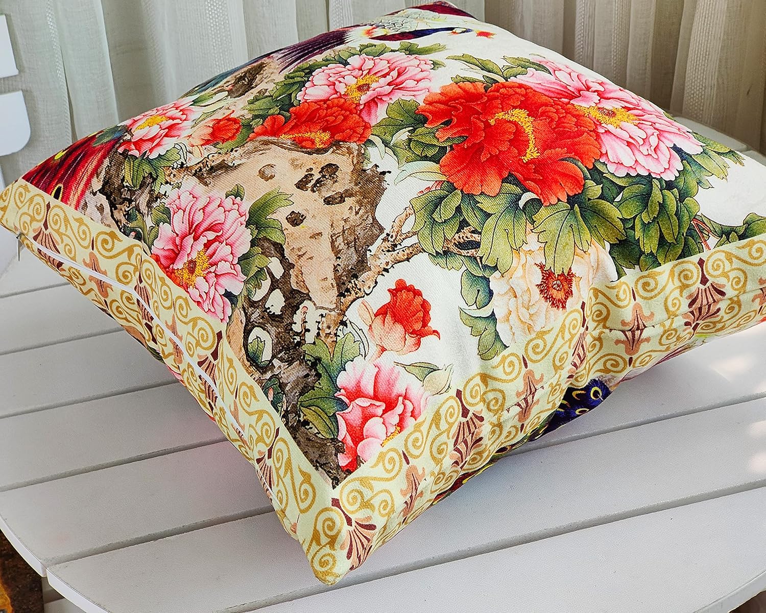 Square Velvet Fabric Throw Pillow Cushion Cover Peacock Pattern Peacock Feathers Double Sides Various Size (LC-242, 24x24)