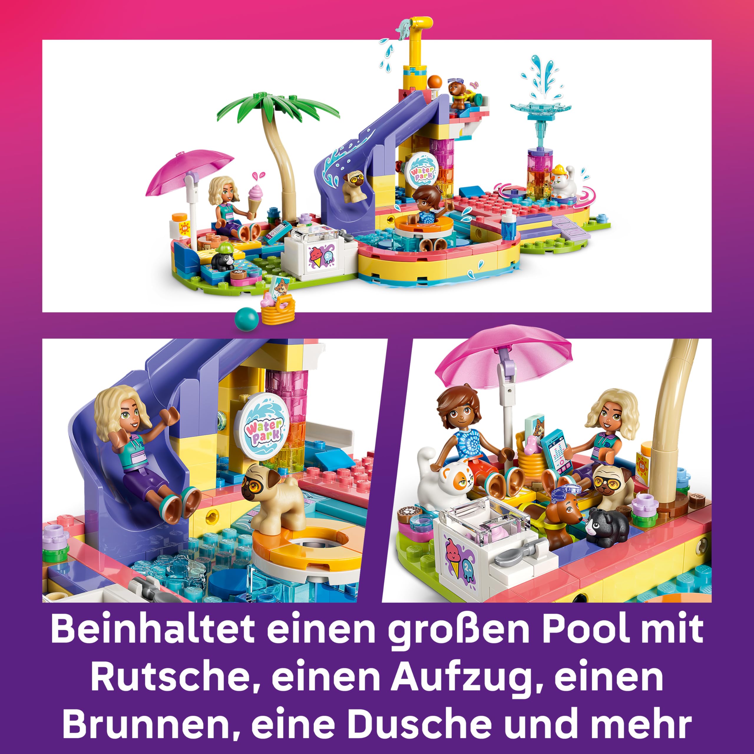LEGO Friends Lustiger Tag im Wasserpark - Miniatur Spielset mit Rutsche, 2 Minifiguren, 4 Tierfiguren und Tierzubehör - Kinderzimmer Deko - Geschenk zum Geburtstag für Mädchen ab 6 Jahren - 42676