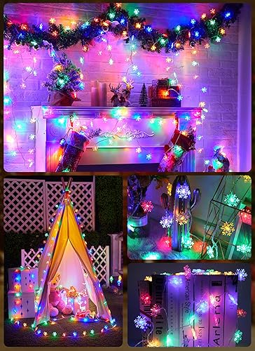 Miniatura 6 de Brightown Tira de luces de copo de nieve para exteriores, 50 luces LED de Navidad multicolor de 26 pies con pilas, 8 modos de iluminación,