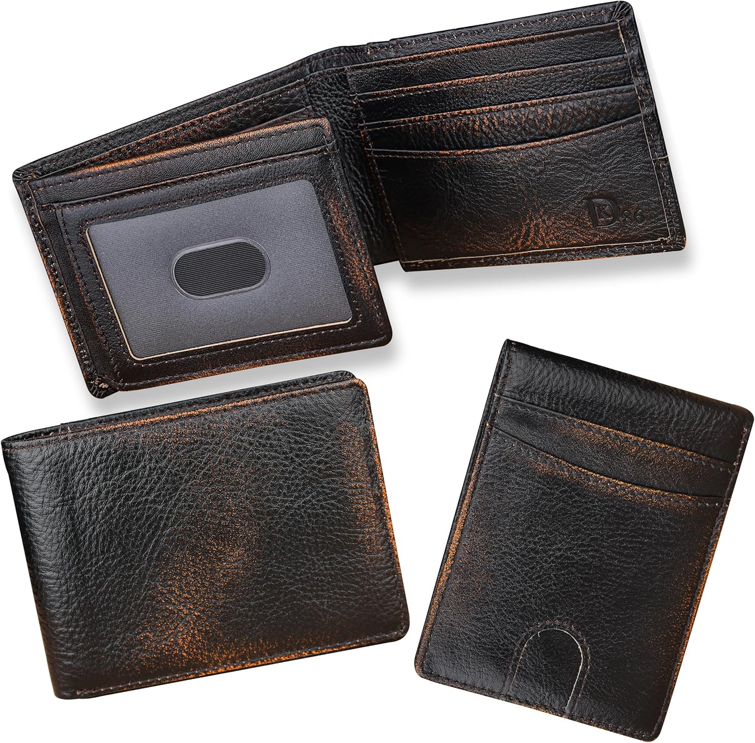 DK86 Wallet for Men Slim Rfid Bifold Genuine Leather 2 ID Window With Gift Box (black brown)