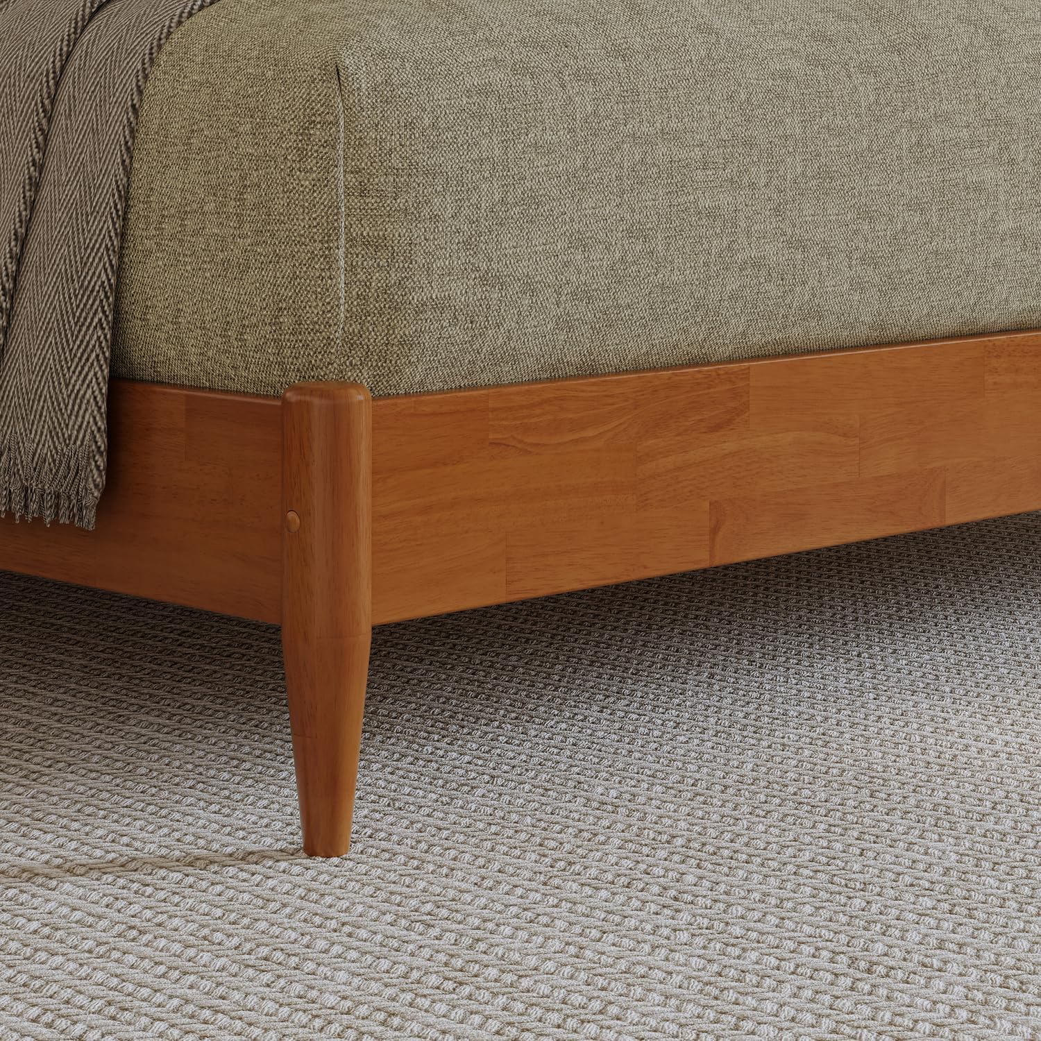 HomeStock King Solid Wood Low Profile Platform Bed in Light Toffee