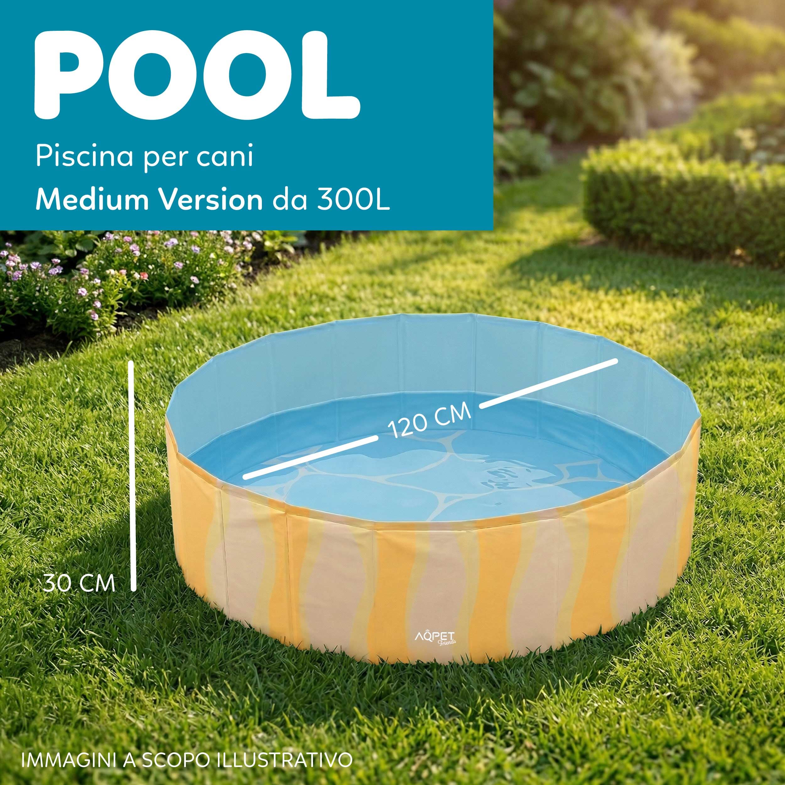 AQPET AqpetFriends - Piscina de plástico para Perros y Mascotas, Plegable, para jardín, 120 x 30 cm (ØxH)