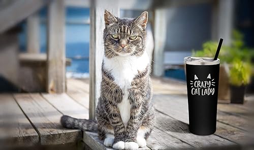 Miniatura 7 de Vaso de acero inoxidable aislado al vacío con tapa y pajita, taza temática de gatos para amantes de los gatos, taza para mamá y gato, taza para