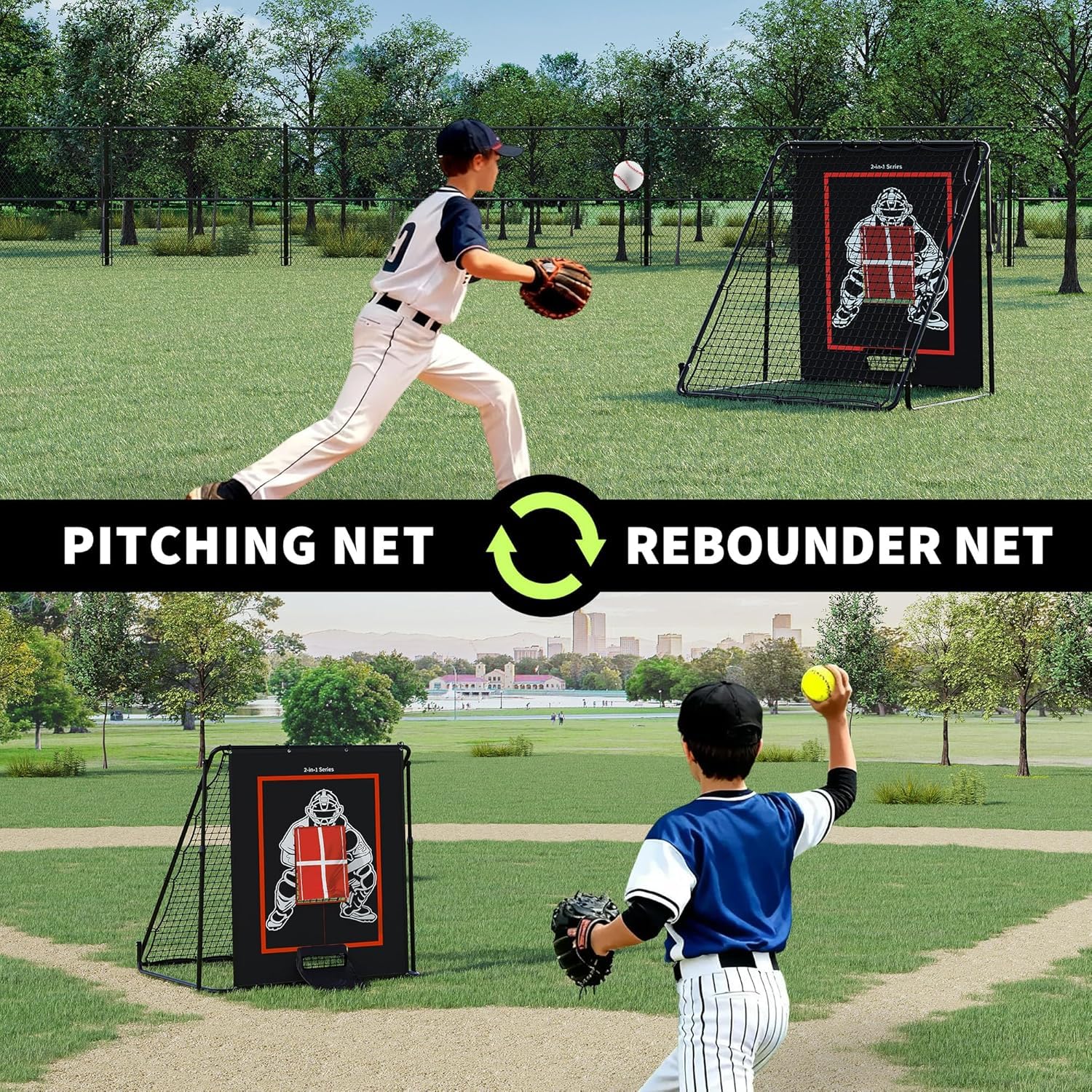 Baseball Rebounder Netz, 155 x 111 cm, Mit 9-Loch-Ziel, Verstellbarer Bounce-Back-Trainer, Strike-Zone-Übungsnetz Für Softball Und Baseball, Trainingsgerät Für Den Garten