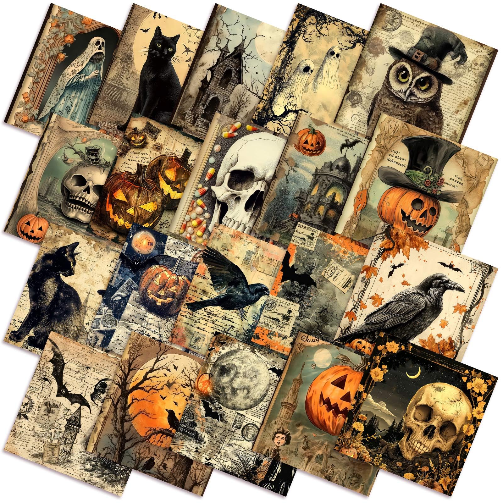 Ganeen 60 Pcs 10 x 10 Inch Vintage Goth Halloween Quilting Fabric Squares