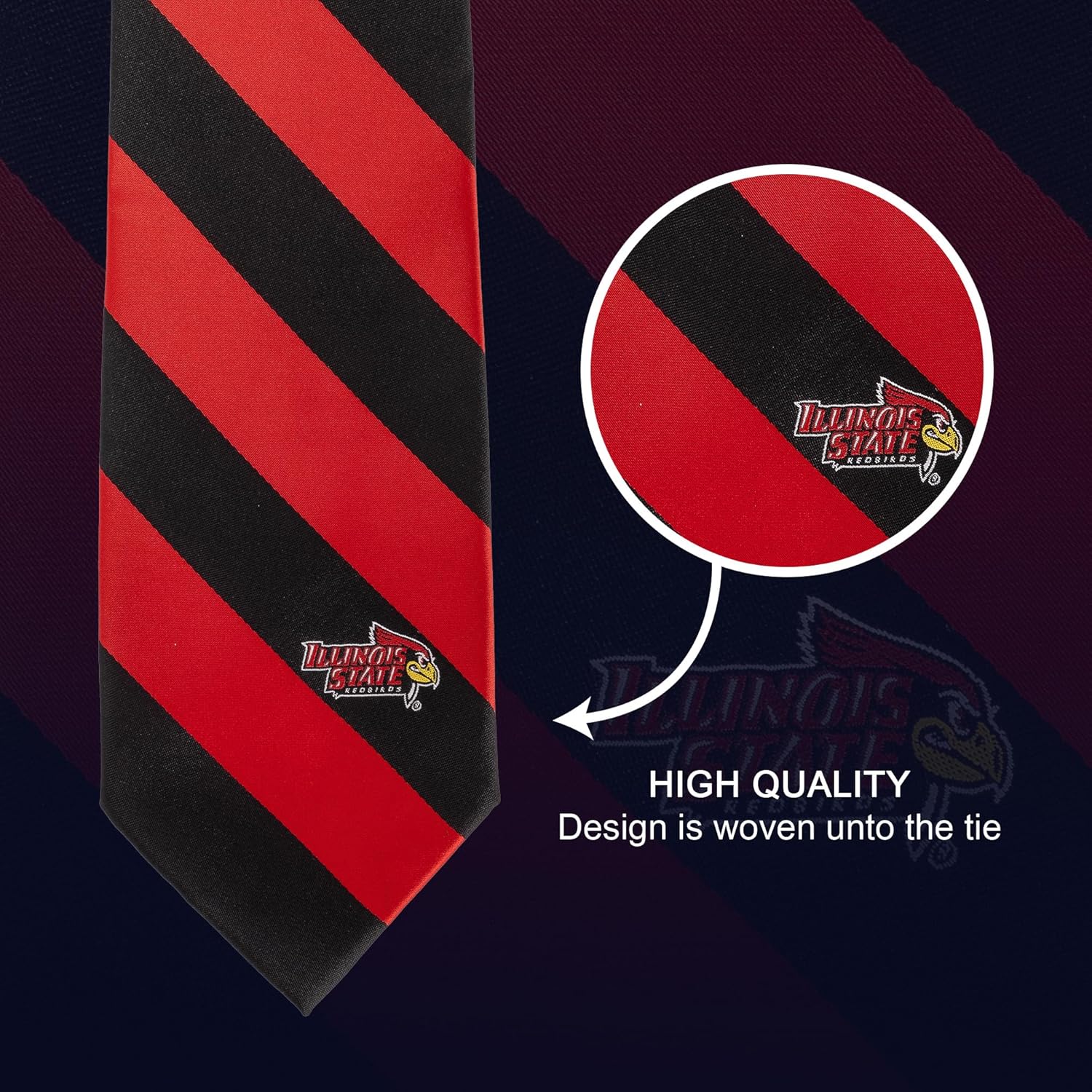 Desert Cactus Illinois State University Neck Tie ISU Redbirds 100% Polyester Necktie with Logo, Officially Licensed (Style A) - Image 2