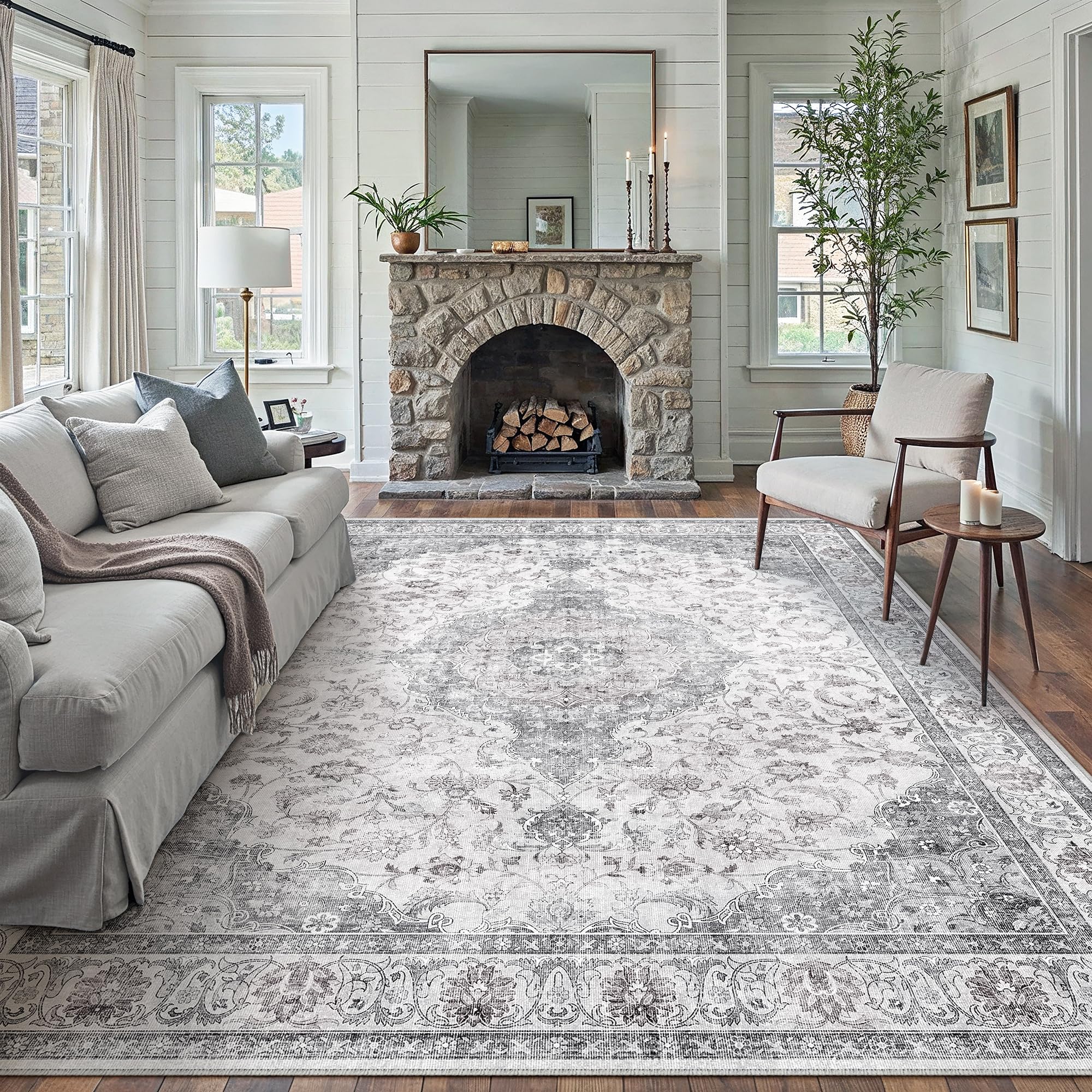 PureCozy Gray Rugs Living Room 200x300cm Vintage Machine Washable Non Slip Area Rugs Retro Large Lightweight Carpet for Bedroom Dining Room Hall Lounge Office Indoor Home Decor — image 1