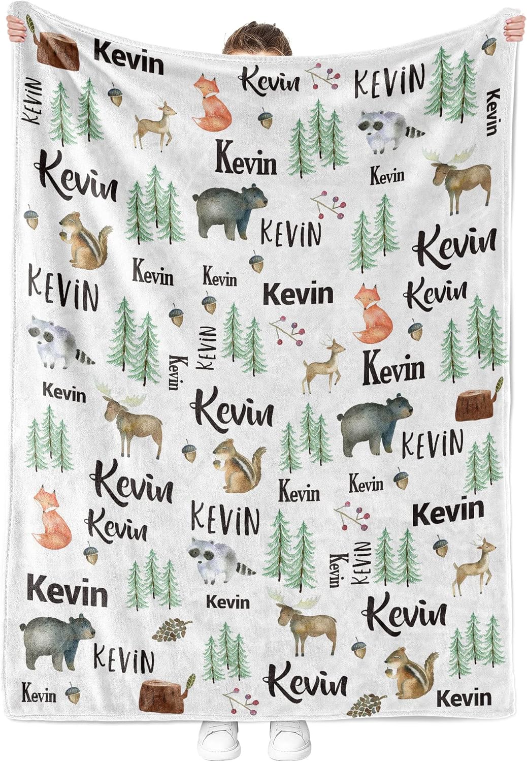 MDPrints Woodland Personalized Baby Blankets for Boys, Personalized Baby Gifts with Name, Customized Baby Blanket, Newborn Boy Gift, Soft Fleece