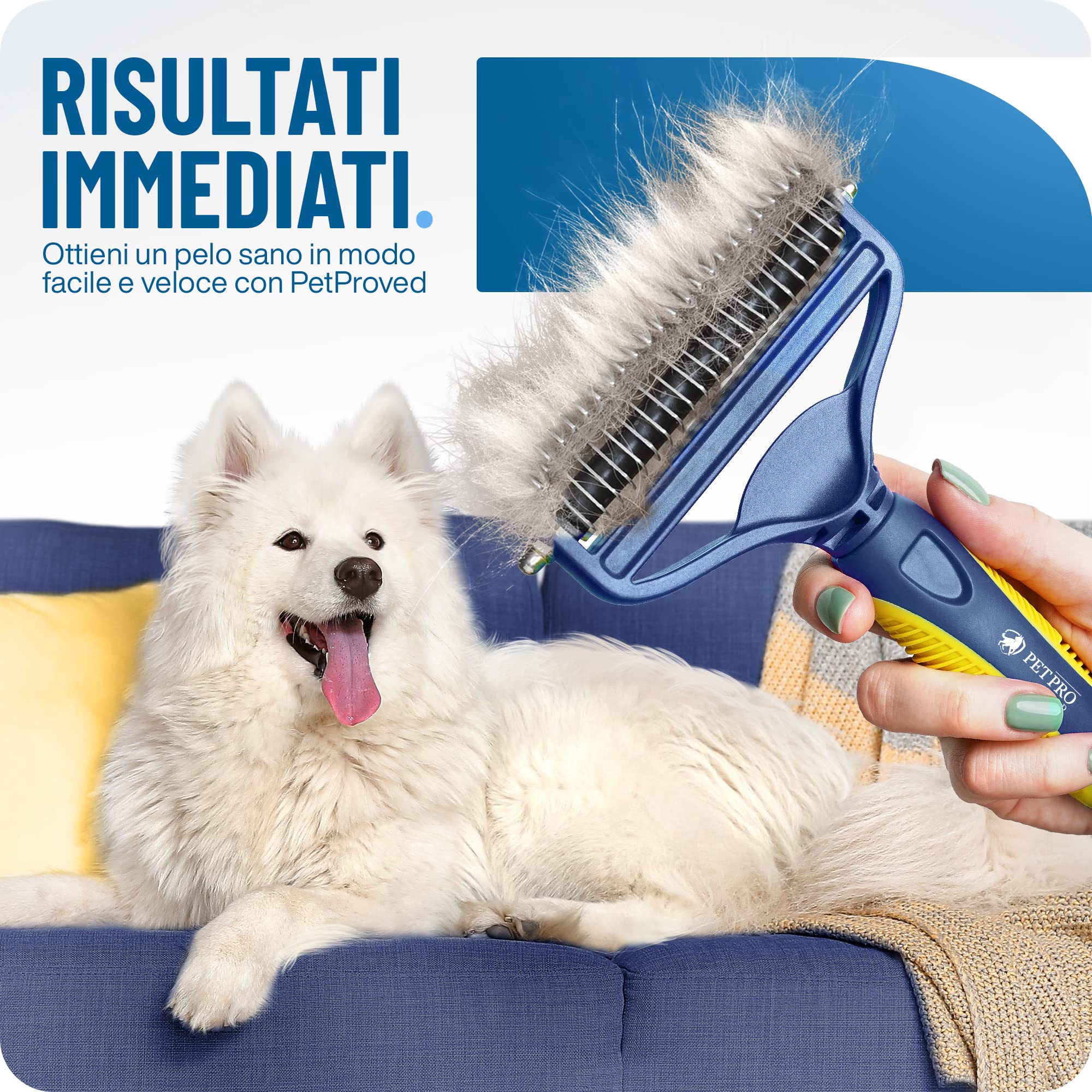 PETPROVED Spazzola per Cani Pelo Lungo Medio 2in1 Sottopelo Spazzola Cani Gatto Pelo Lungo Avanzate Doppia Faccia Spazzole per Gatti Medio