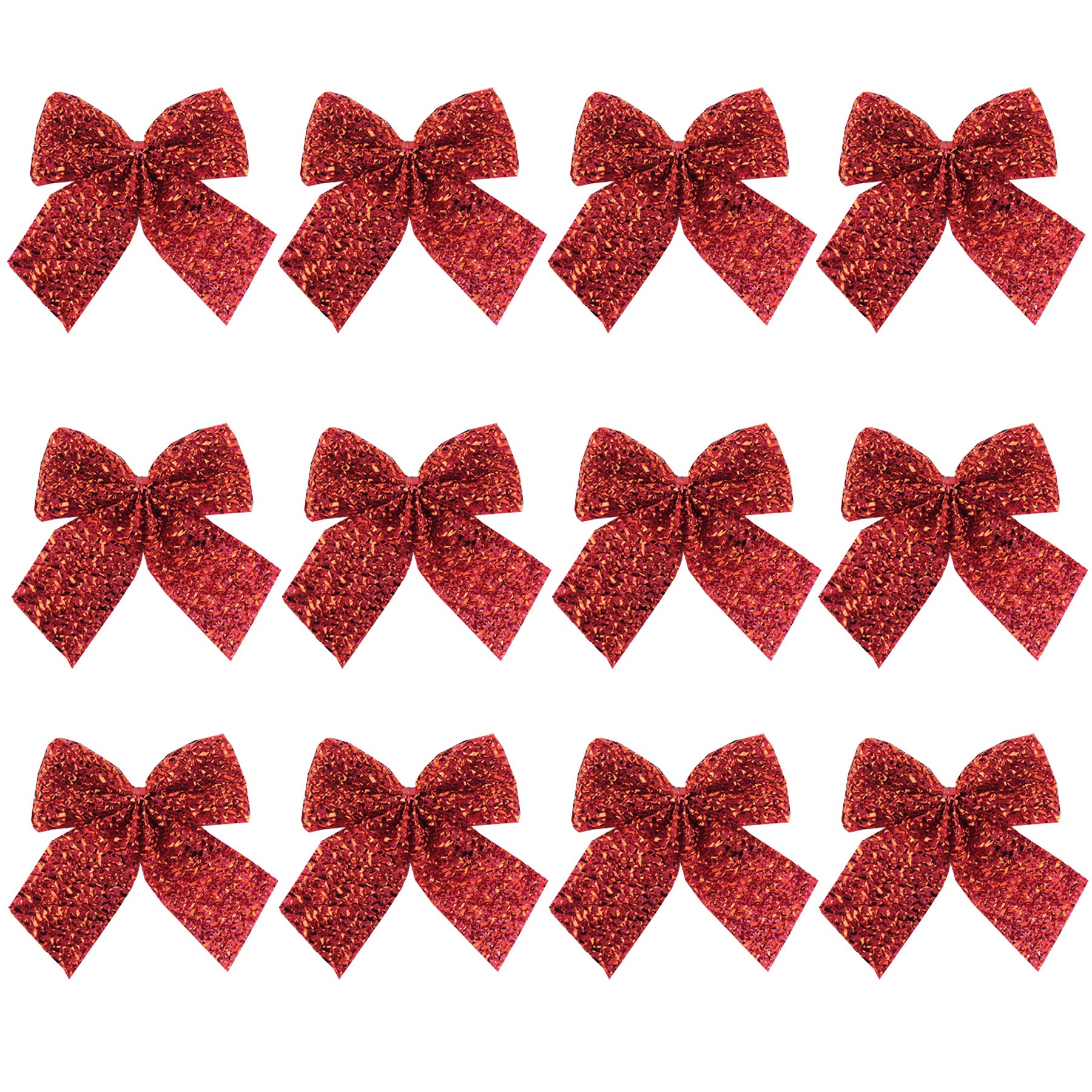 Davies Red Christmas 12 Mini Tinsel Bows 6Cm Tree Decoration