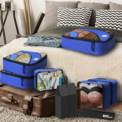 Miniatura 3 de Simple Houseware - Juego de 8 cubos de equipaje con bolsa de lavandería, color azul