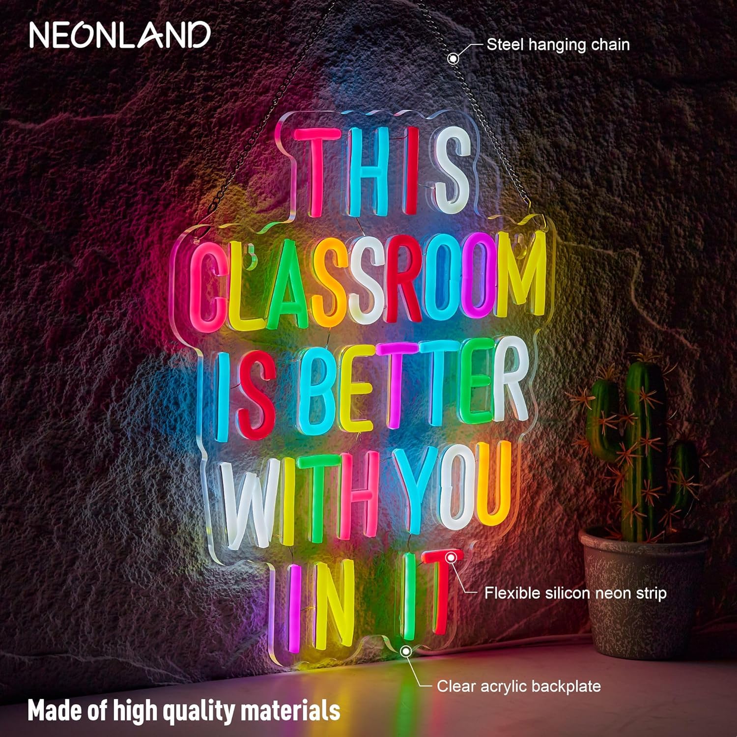 This Classroom Is Better With You In It Neon Sign Positive Affirmation LED Light for School Classroom Decor Welcome Back To School Sign Multicolored Gift for Teacher (16.5 X 12.6 inch) - Image 2