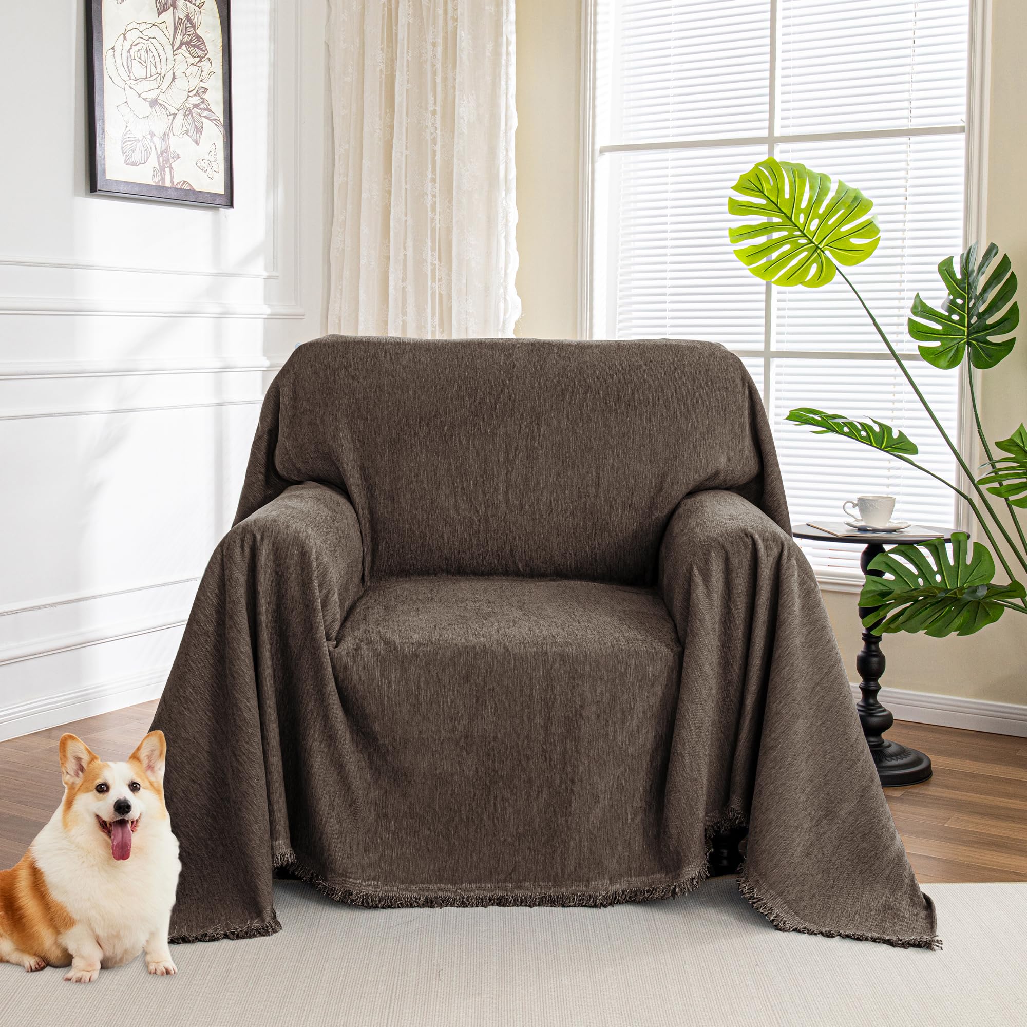 Photo 1 of MYSKY HOME Chair Covers Couch Covers for Dogs, Recliner Couch Covers, Chair Covers Armchair, Chair Couch Covers Sofa Covers Washable Dog Couch Cover for Pet, Kid, 71"X91", Chocolate