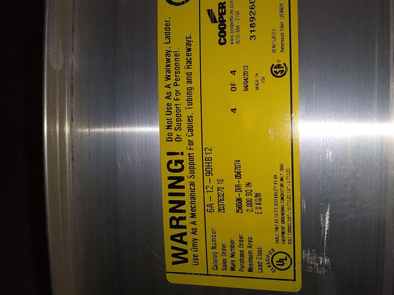 Cooper BLine 6A1290Hb12 Cable Tray System, 90 Horizontal