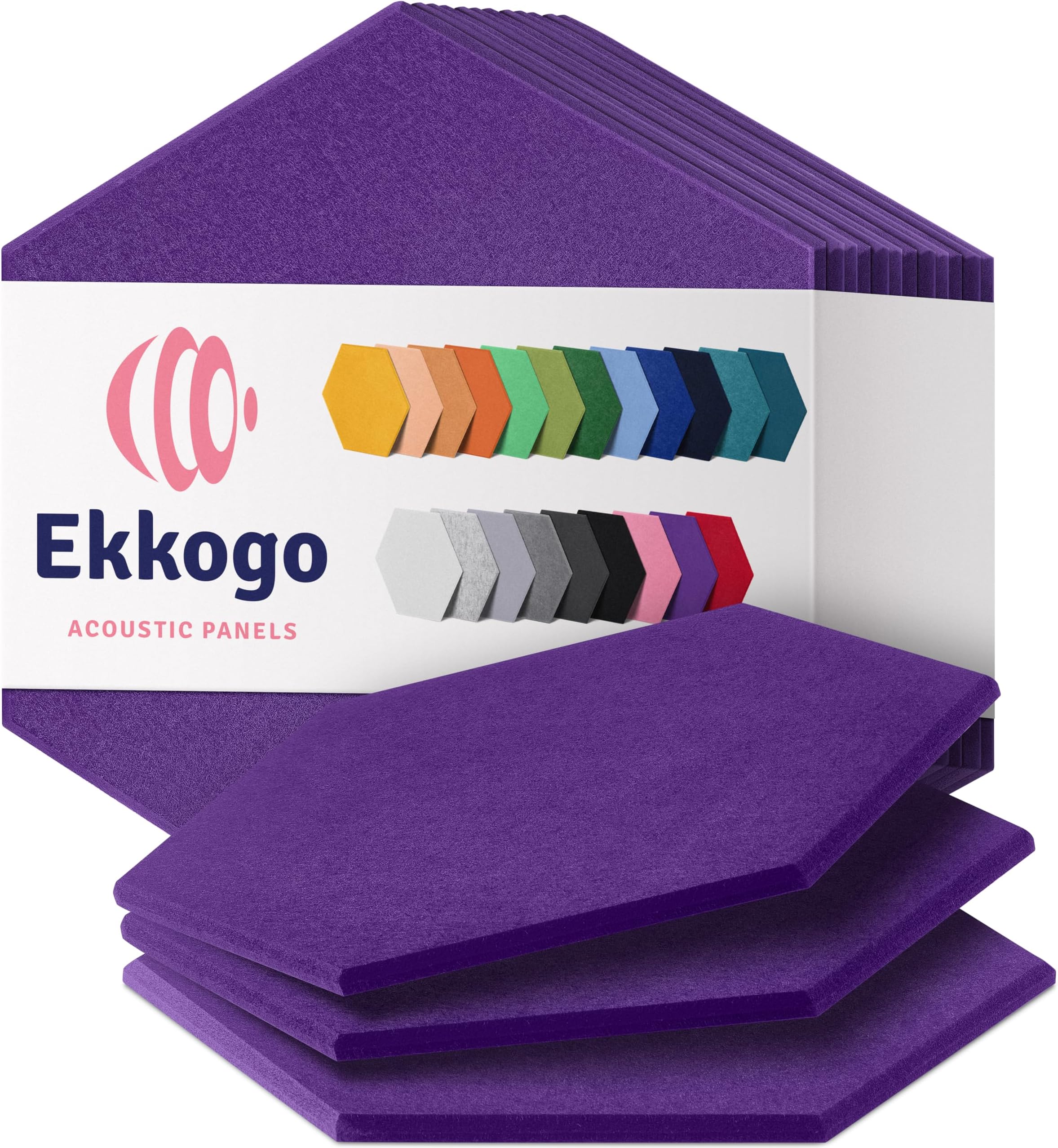 Ekkogo Acoustic Panels 12-Pack Soundproof Wall Panels 12''X10''X0.4'' Sound Panels High Density Sound Dampening Panels - [Midnight Purple Hexagon]