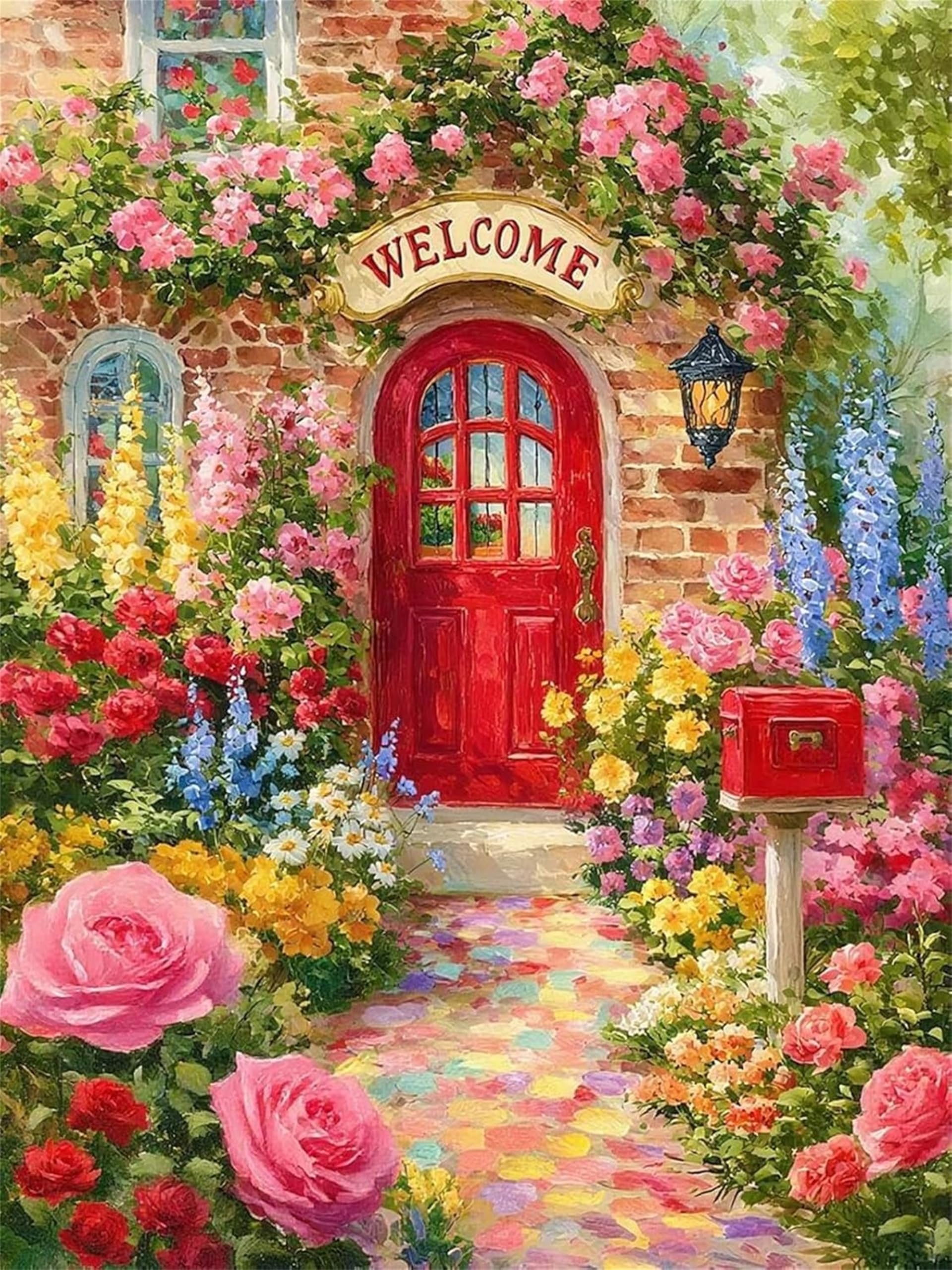 WUJIEJ Paint by Numbers for Adults,DIY Painting Kits for Adult,Color by Numbers,Paint by Number Canvas Crafts Watercolor for Beginner Home Decor (Door)