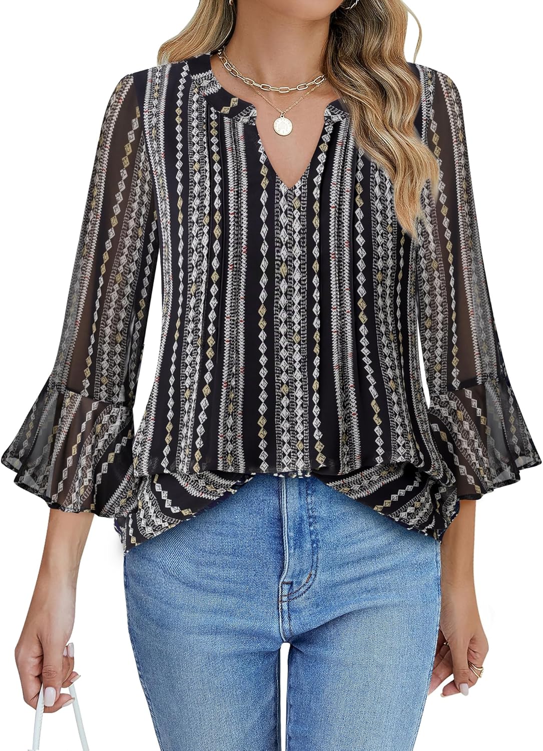 Gaharu Women's 3/4 Sleeve Tops Dressy Casual Business Work Blouses Chiffon Office Shirts Trendy 2025 - Image 2