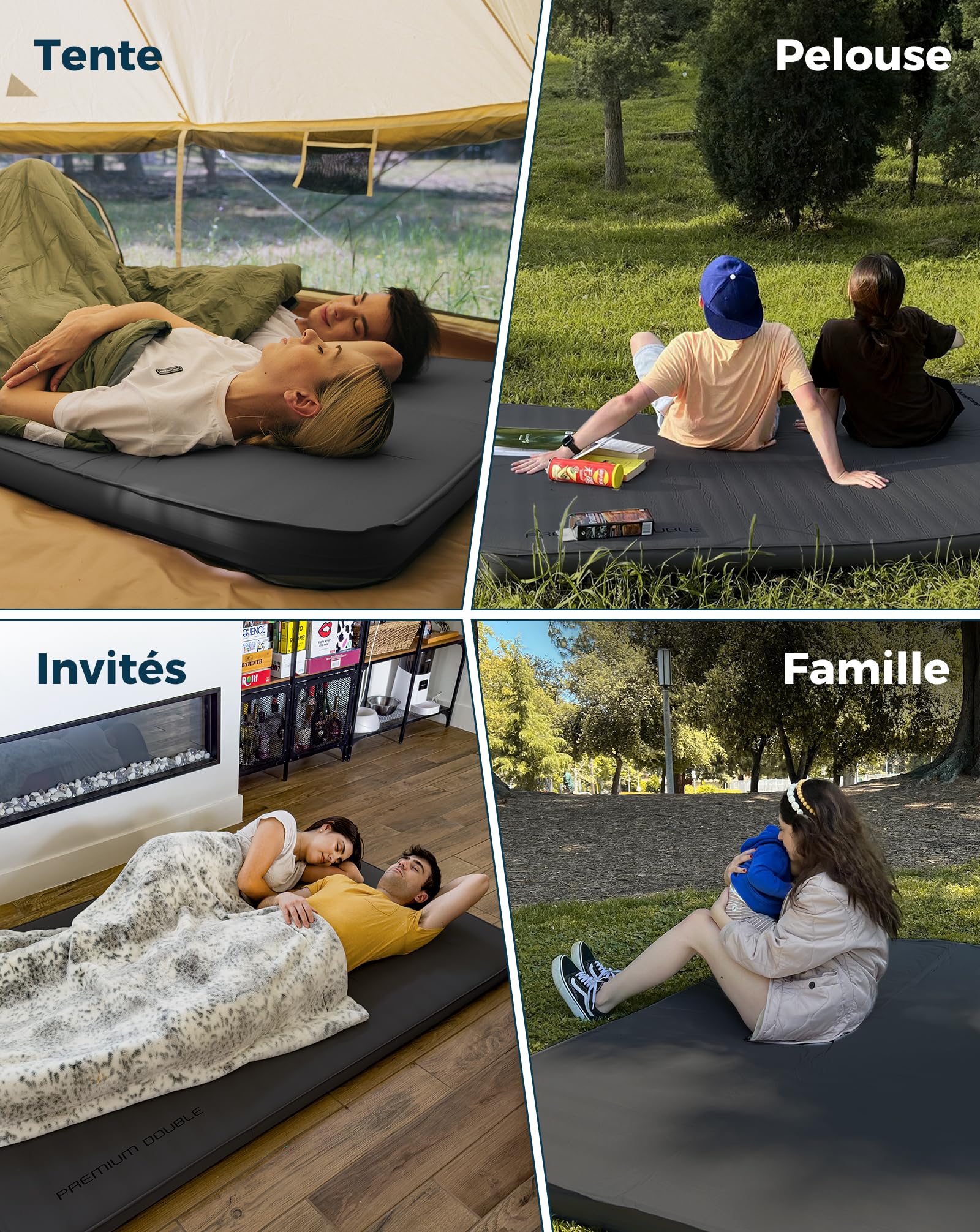 KingCamp Matelas de Camping Auto-gonflant - Matelas Gonflable en Mousse - Double (200,9 x 127,8 x 7,6 cm) - Portable - Grand Matelas épais et Chaud pour Camping, randonnée, Voyage, intérieur