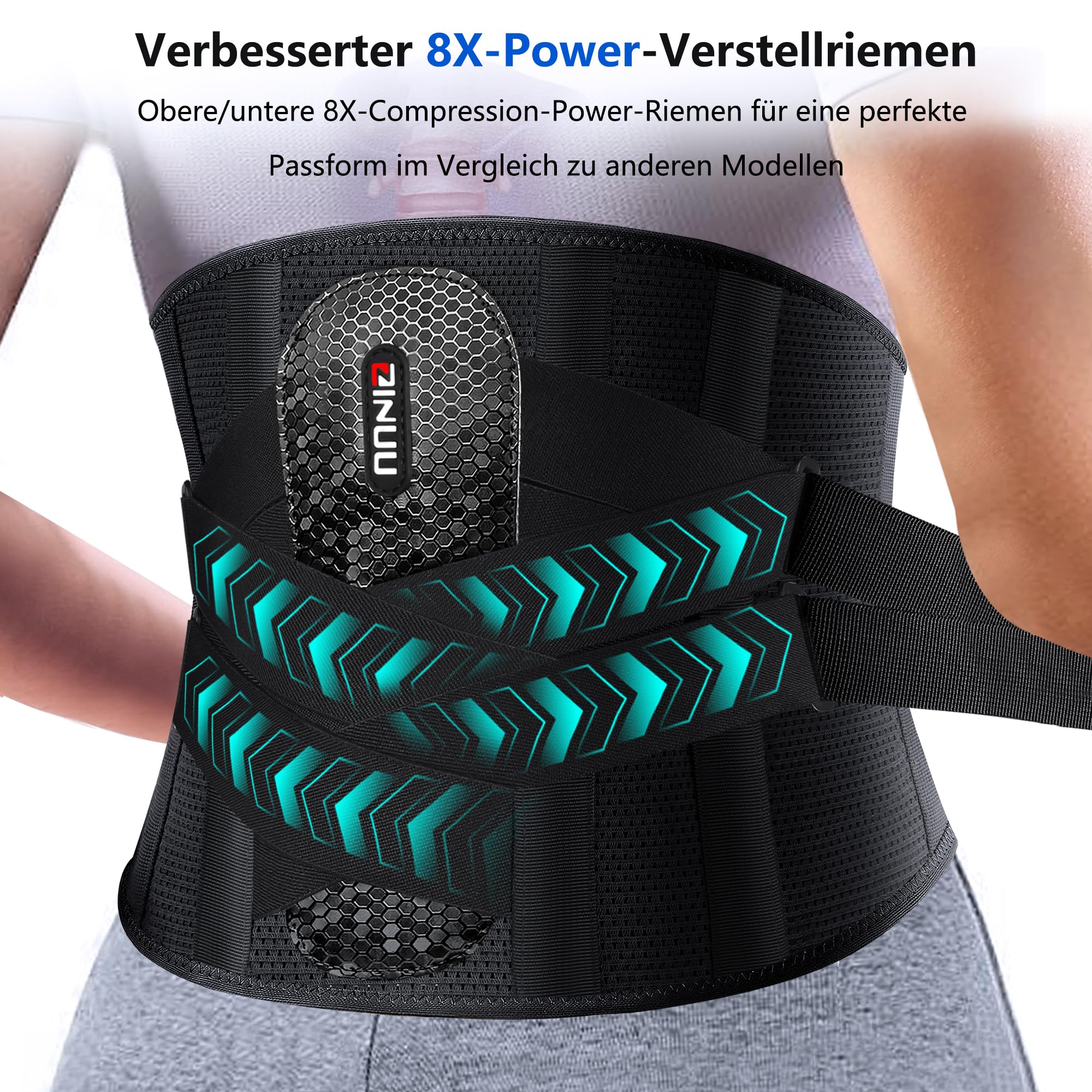 Cinturón de apoyo lumbar para hombre y mujer, 7 veces, soporte lumbar con almohadilla 3D, vendaje de espalda transpirable para aliviar el dolor de espalda (M)
