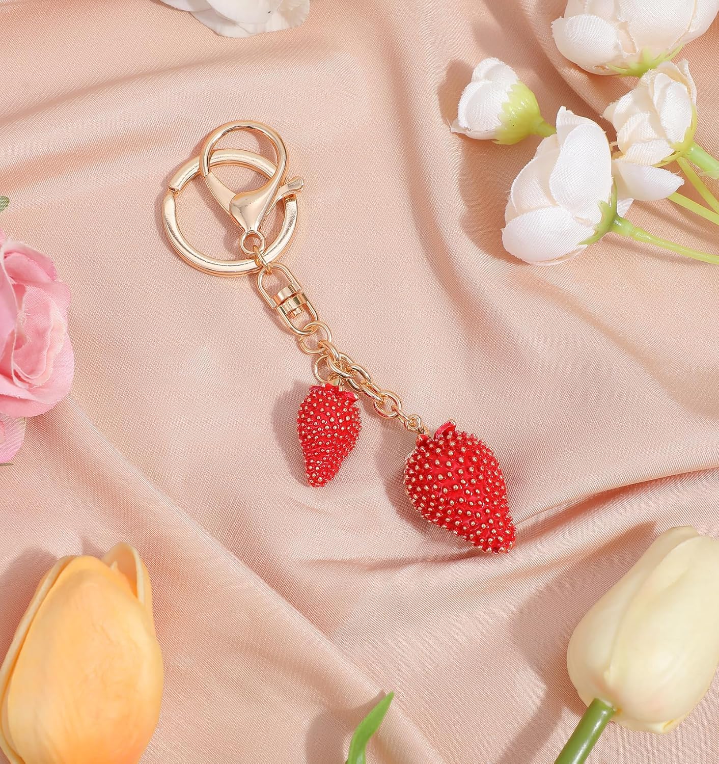 Strawberry Keychain, Red Strawberry Bag Charm Purse Charm for Women Metal Bag Keychain Accessories for Handbags Purse, Ideal Gift for Girls - Image 9